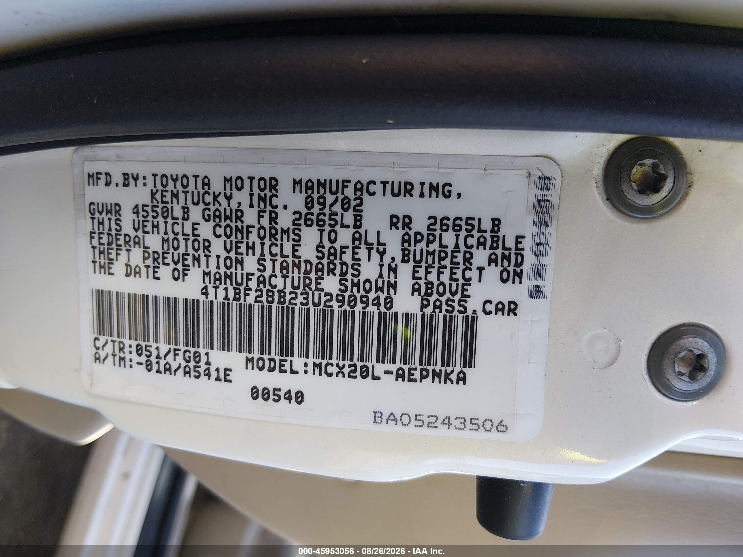 2003 Toyota Avalon Xl White vin: 4T1BF28B23U290940