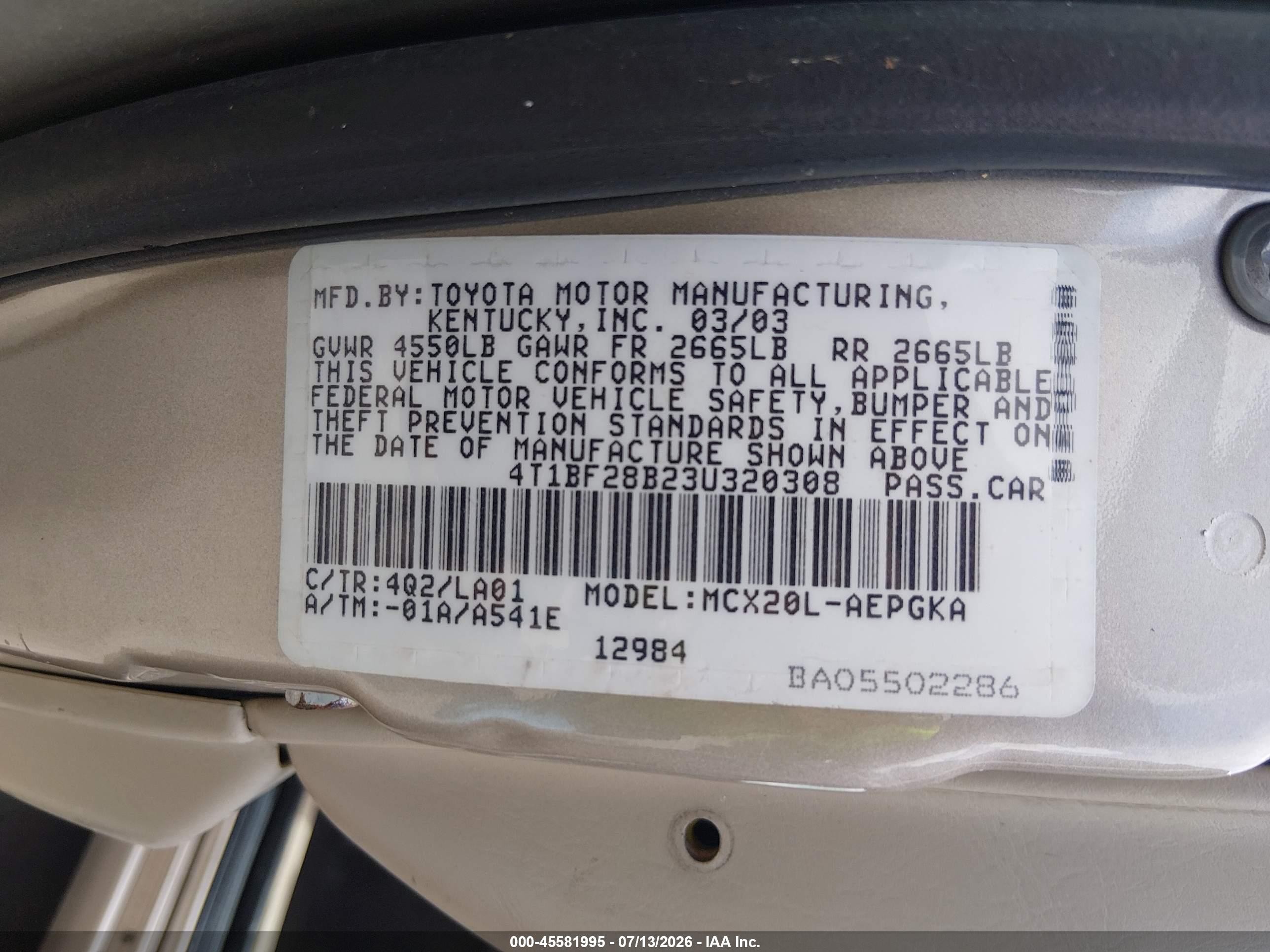 2003 Toyota Avalon Xls Золотой vin: 4T1BF28B23U320308