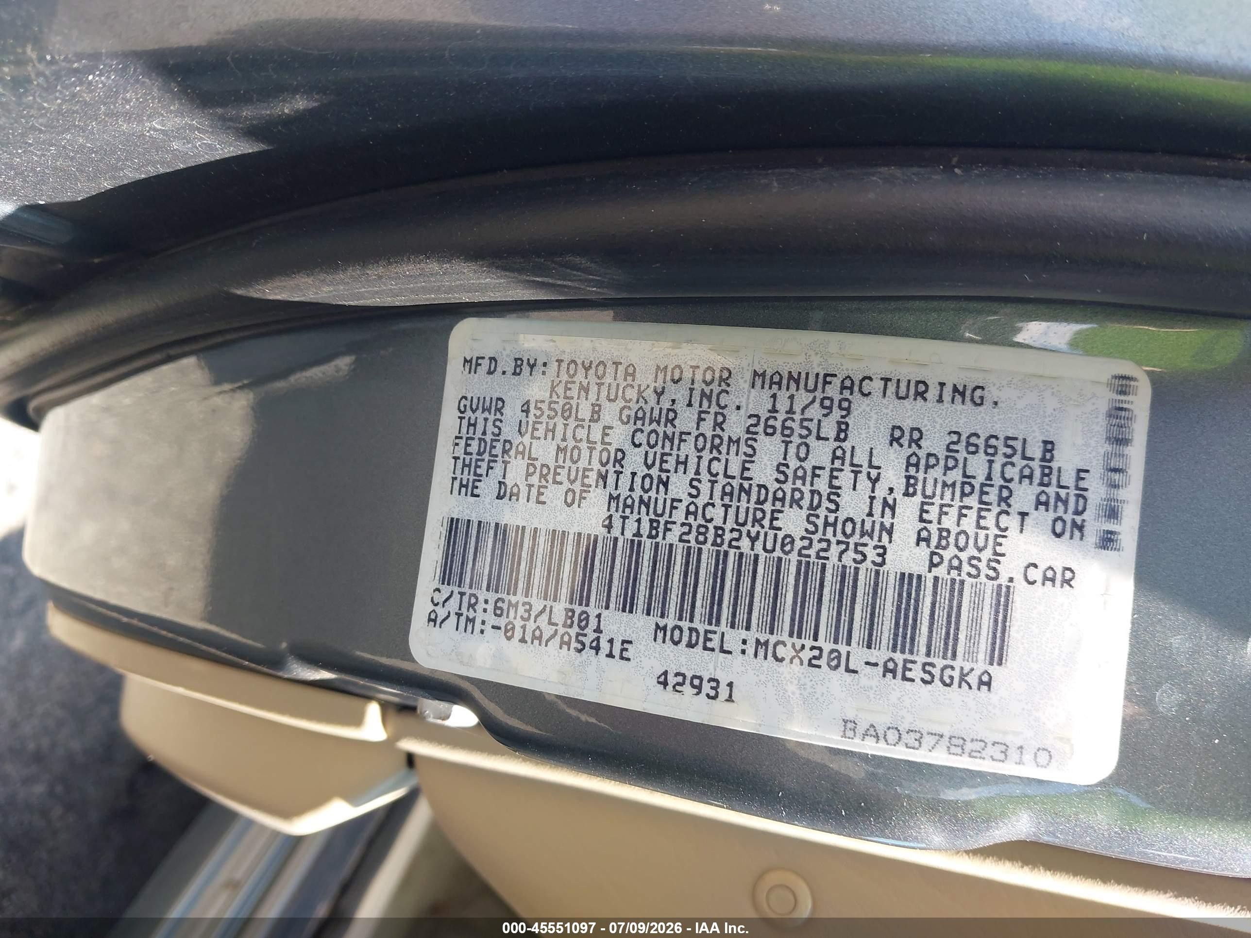 2000 Toyota Avalon Xls Gray vin: 4T1BF28B2YU022753