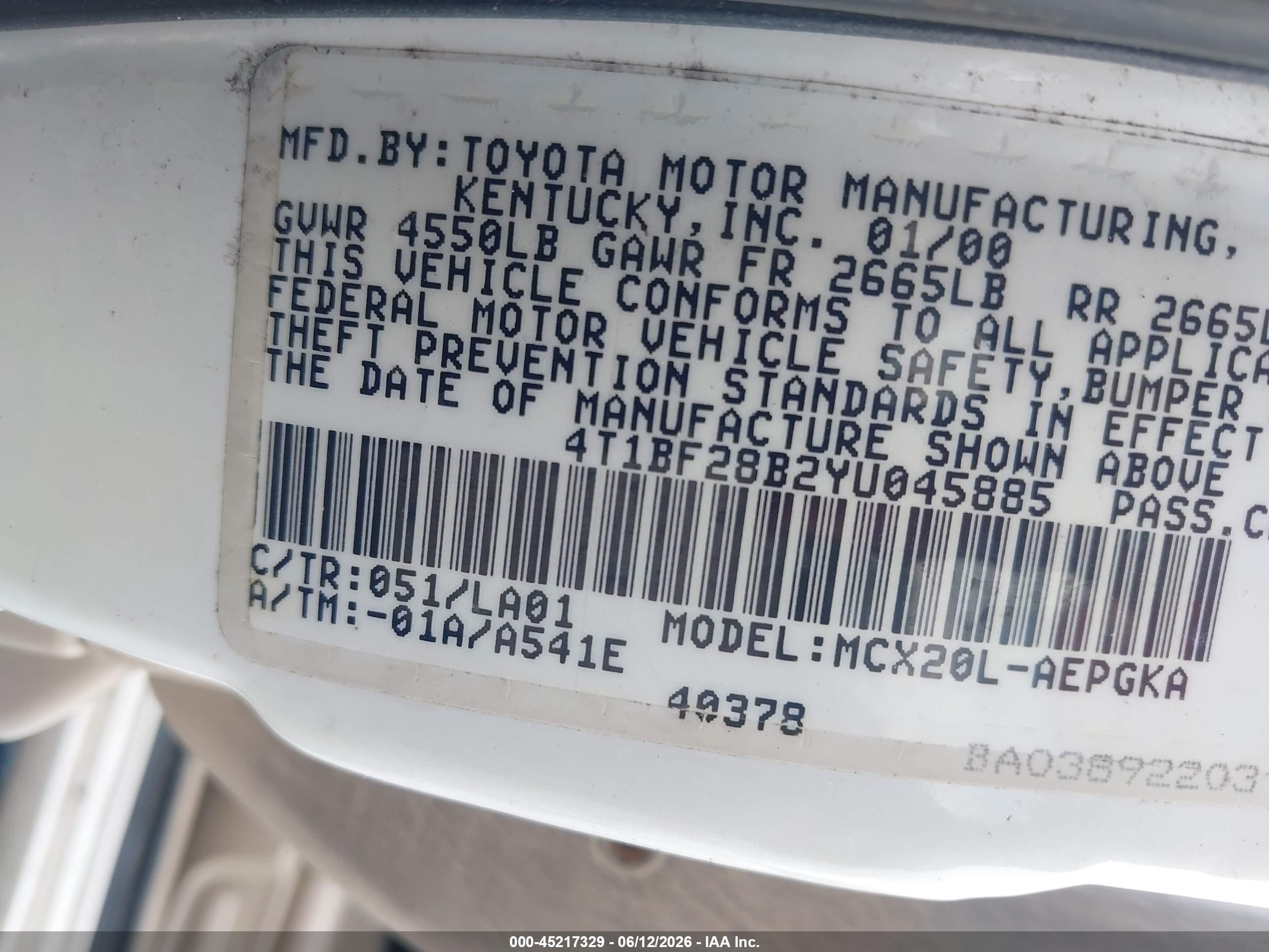 2000 Toyota Avalon Xls White vin: 4T1BF28B2YU045885