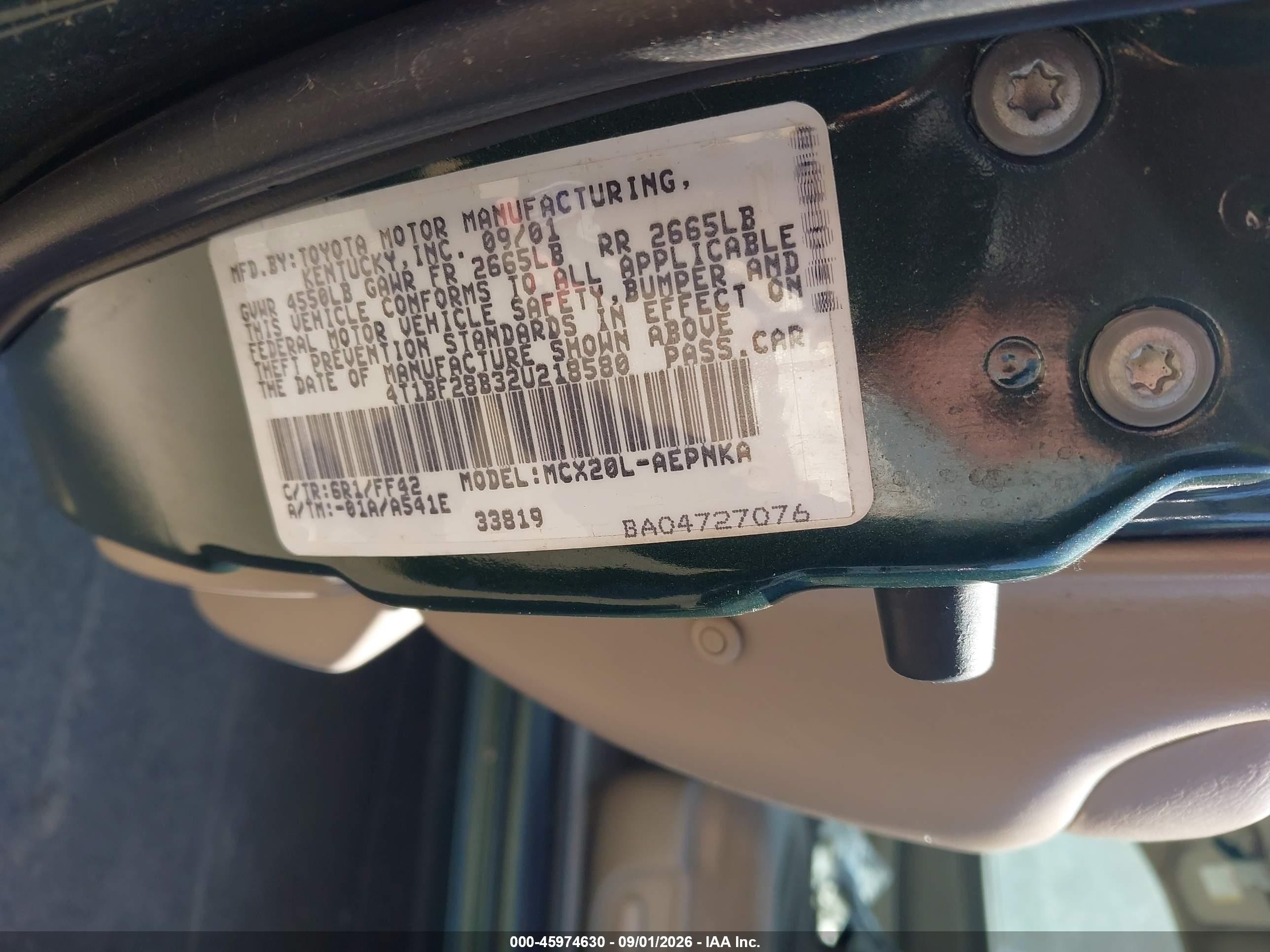 2002 Toyota Avalon Xl Green vin: 4T1BF28B32U218580