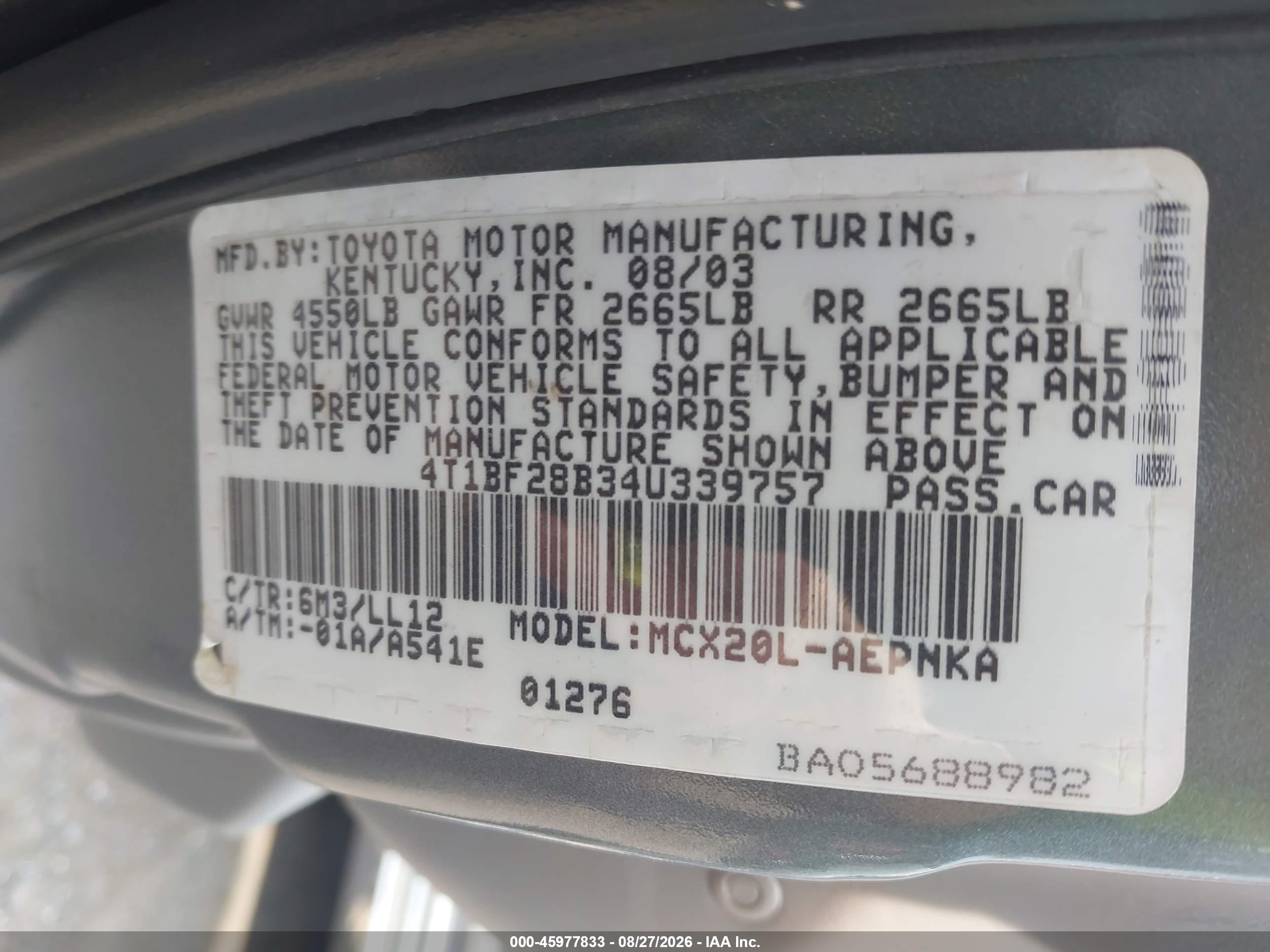2004 Toyota Avalon Xl/xls Teal vin: 4T1BF28B34U339757