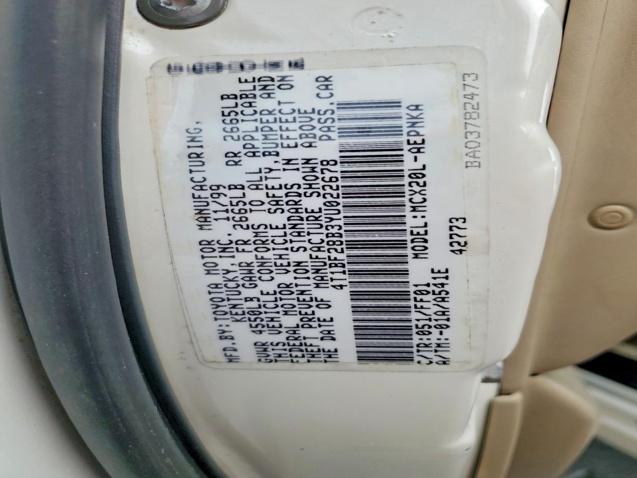2000 Toyota Avalon Xl White vin: 4T1BF28B3YU022678