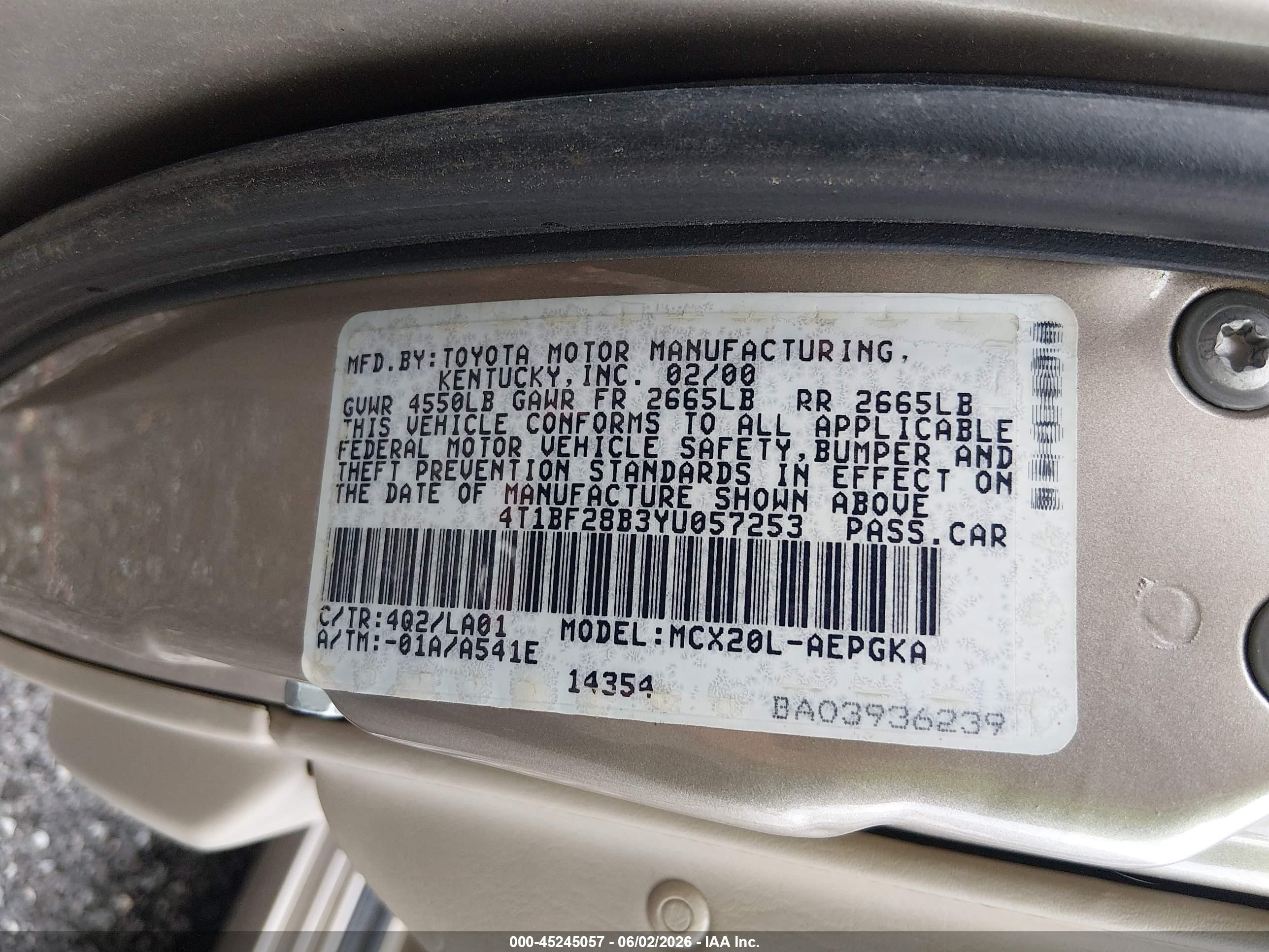 2000 Toyota Avalon Xls Gold vin: 4T1BF28B3YU057253