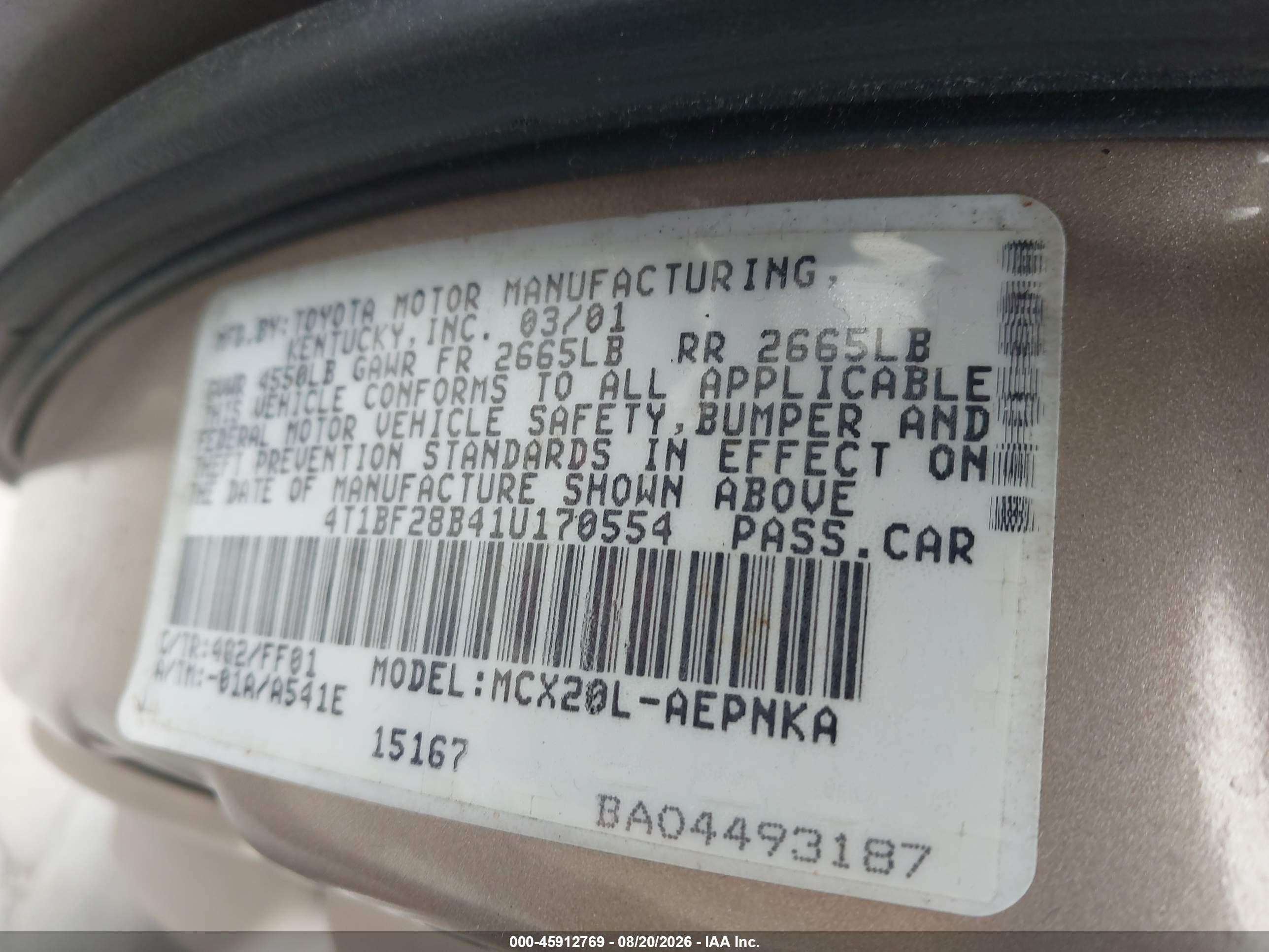 2001 Toyota Avalon Xl Tan vin: 4T1BF28B41U170554