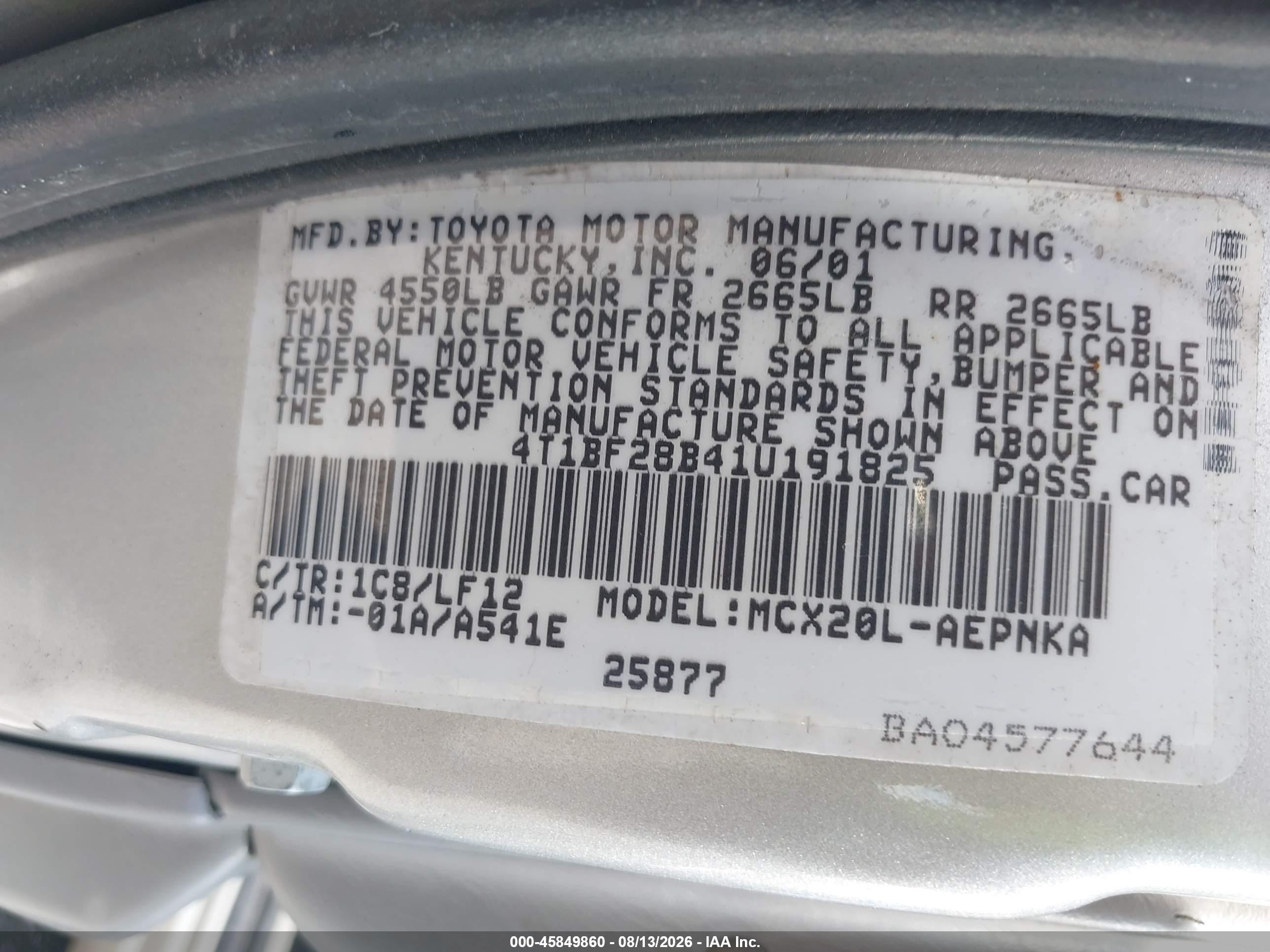 2001 Toyota Avalon Xl/xls Серебряный vin: 4T1BF28B41U191825