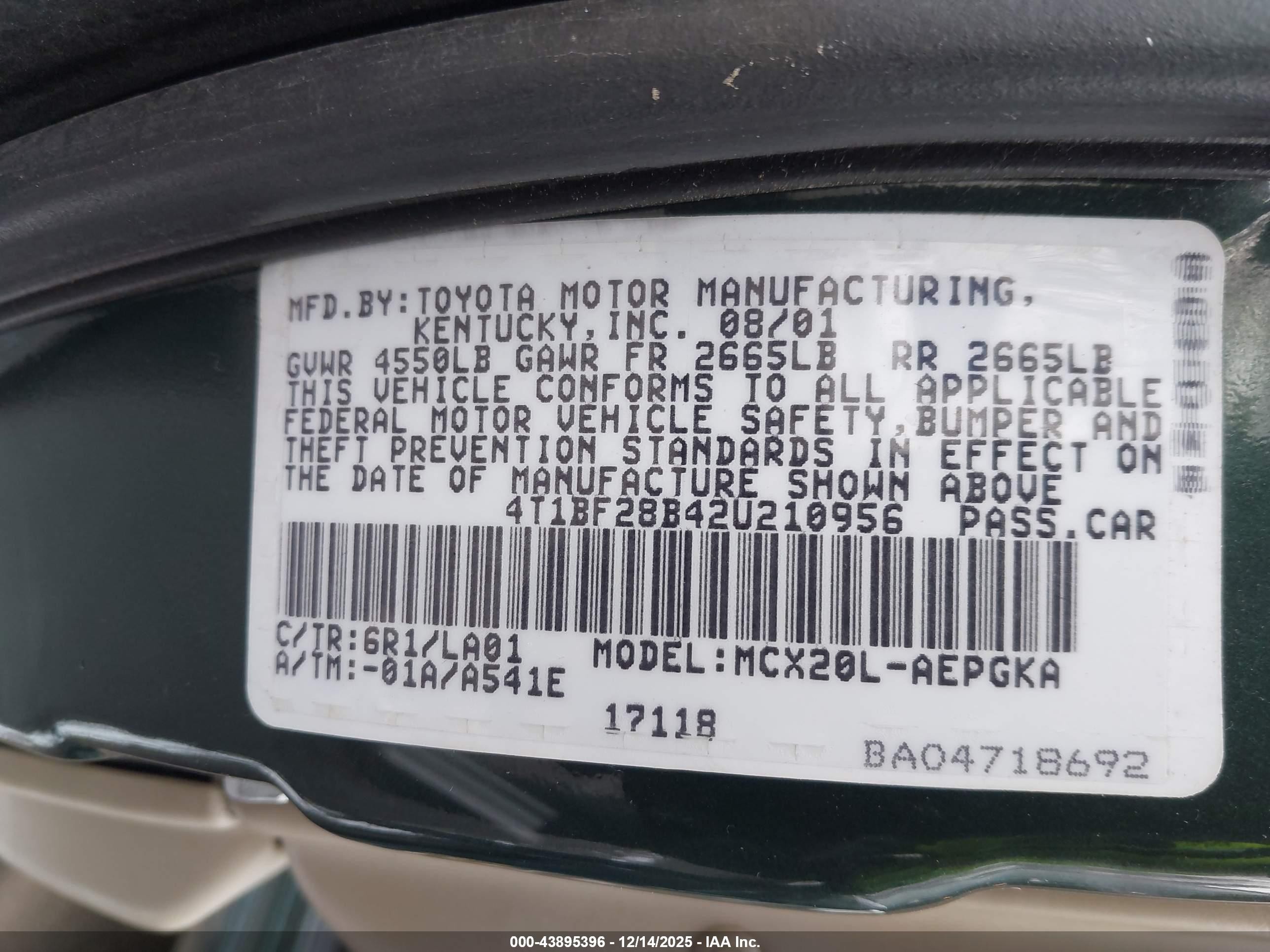 2002 Toyota Avalon Xls Зеленый vin: 4T1BF28B42U210956