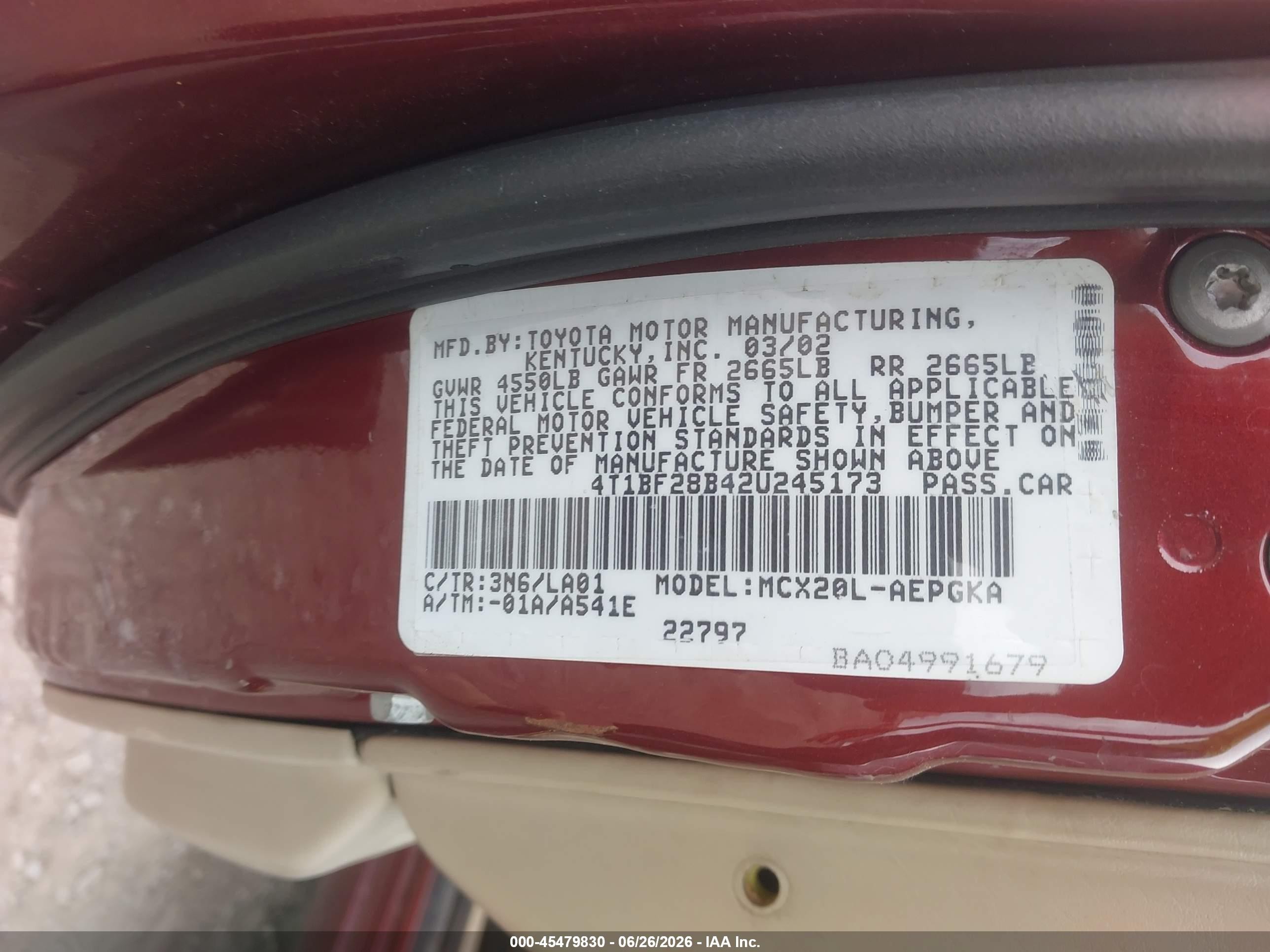 2002 Toyota Avalon Xls Red vin: 4T1BF28B42U245173