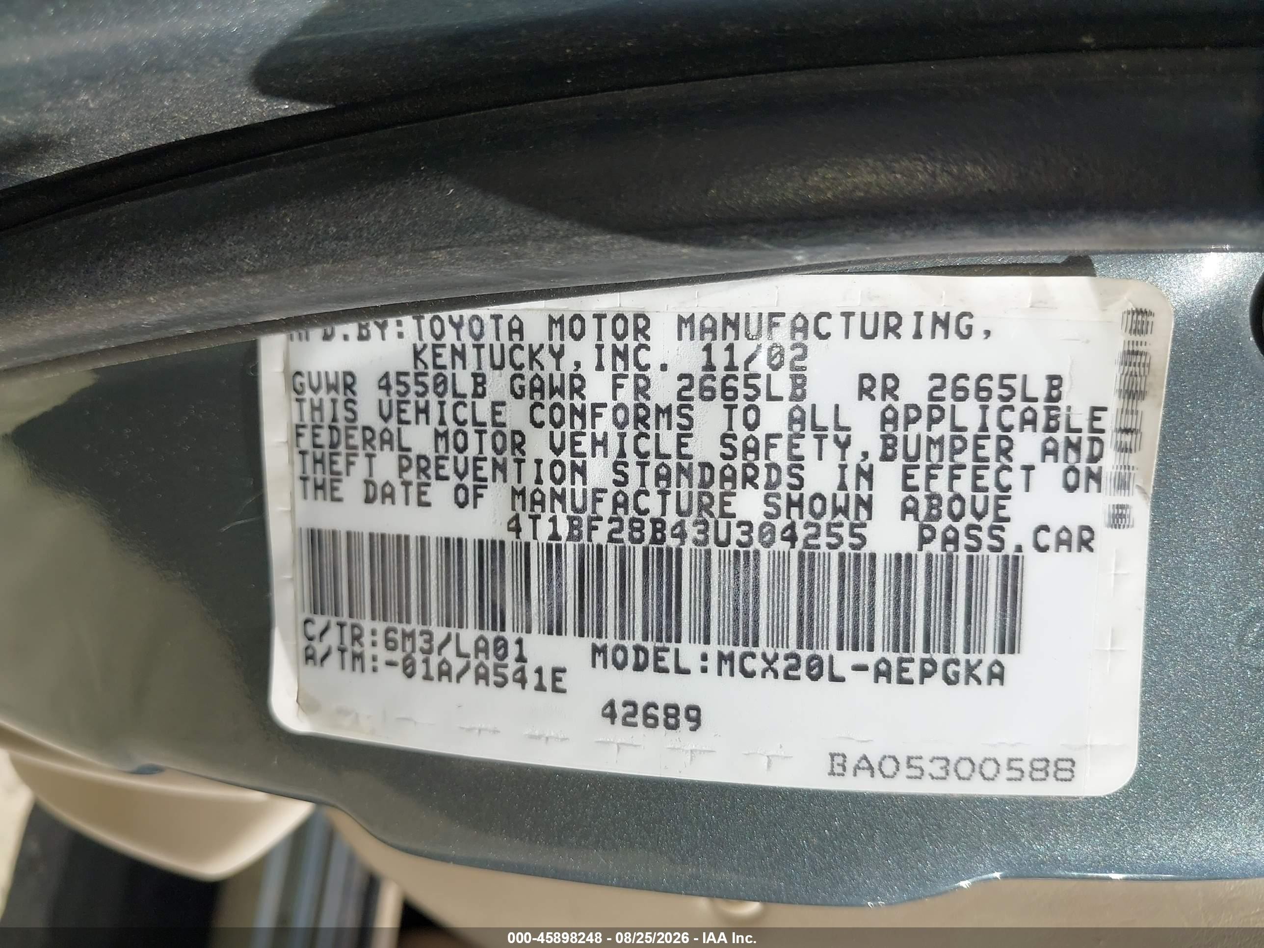 2003 Toyota Avalon Xls Green vin: 4T1BF28B43U304255
