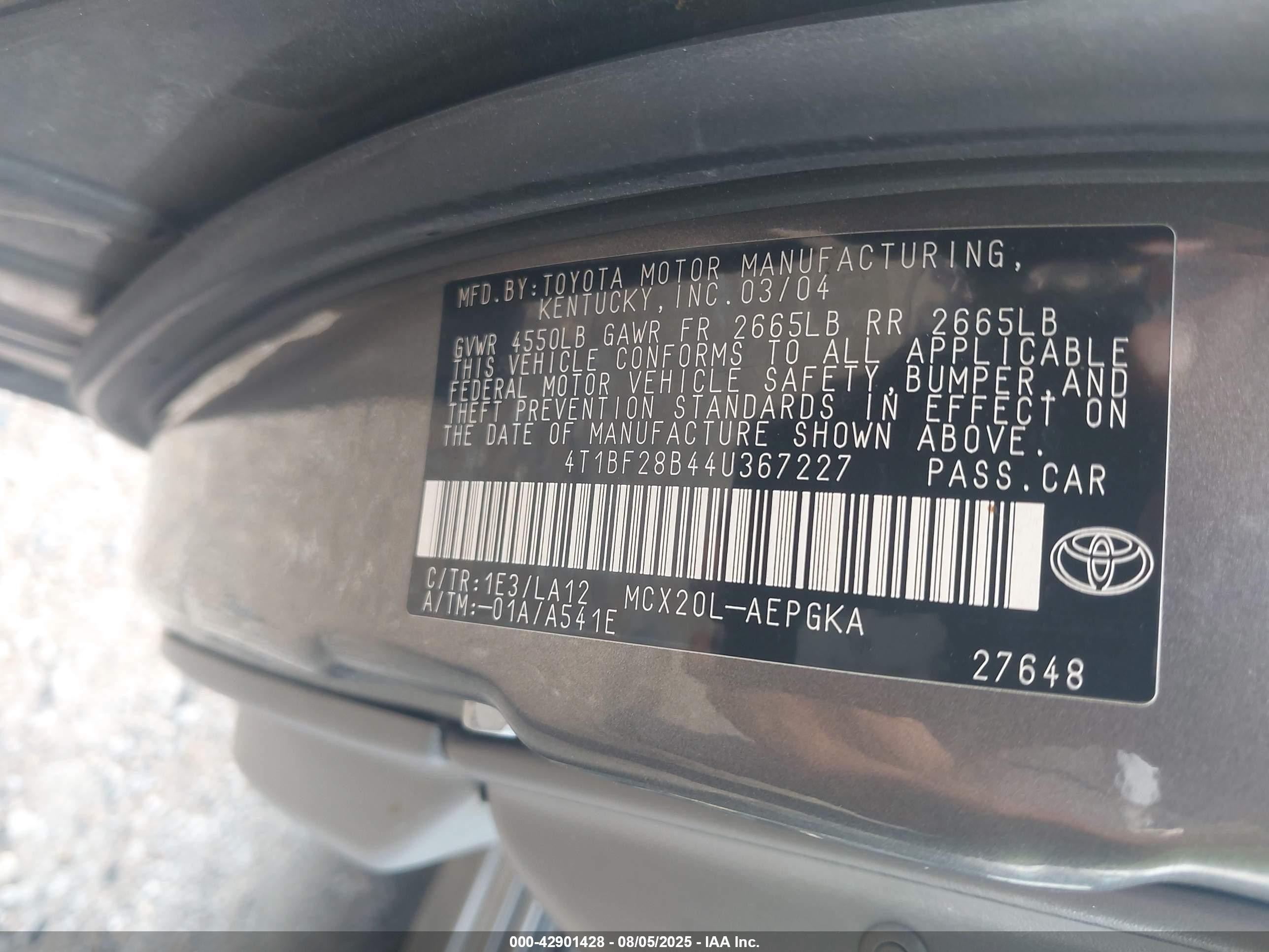 2004 Toyota Avalon Xls Gray vin: 4T1BF28B44U367227