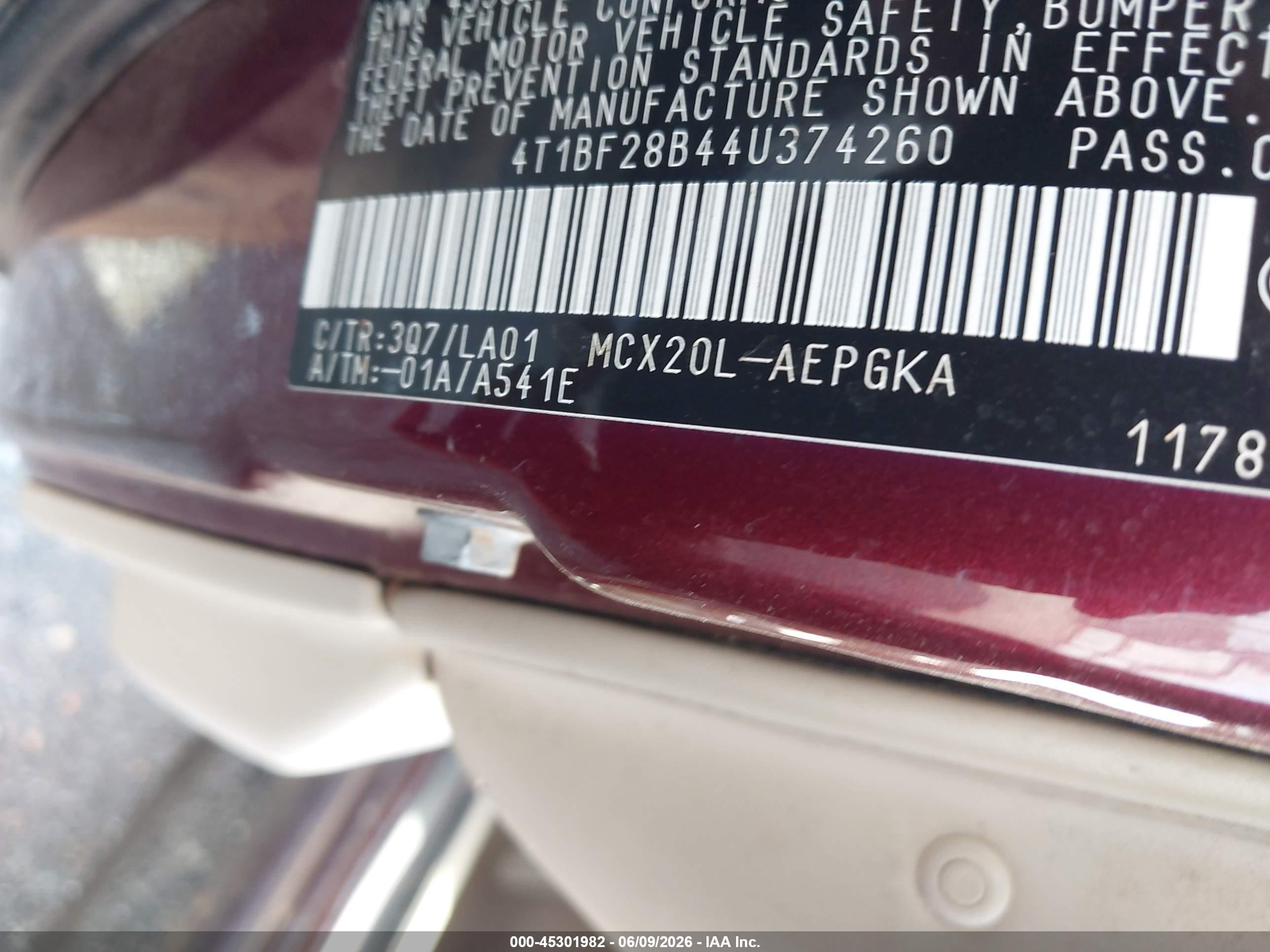2004 Toyota Avalon Xls Maroon vin: 4T1BF28B44U374260
