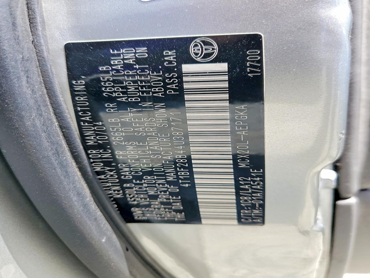 2004 Toyota Avalon Xls Silver vin: 4T1BF28B44U387171