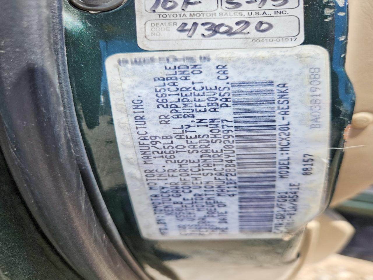 2000 Toyota Avalon Xl Green vin: 4T1BF28B4YU029977