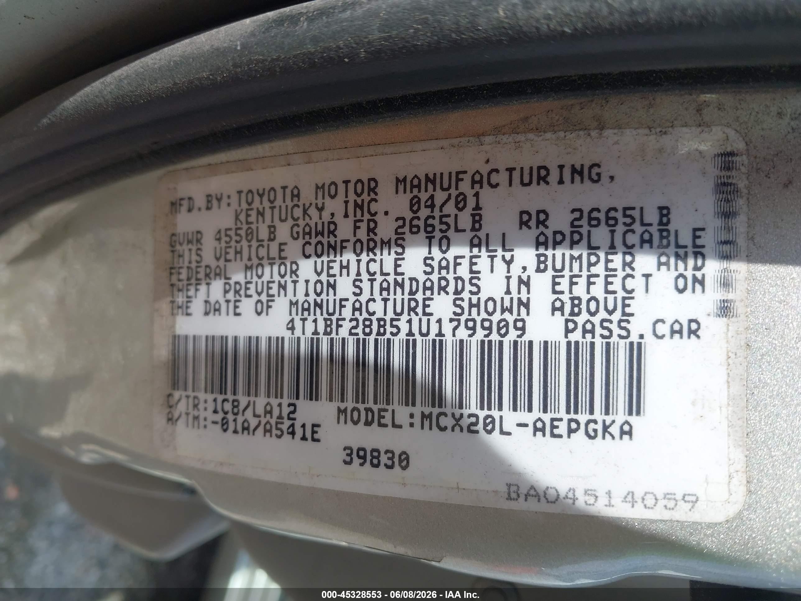2001 Toyota Avalon Xls Silver vin: 4T1BF28B51U179909