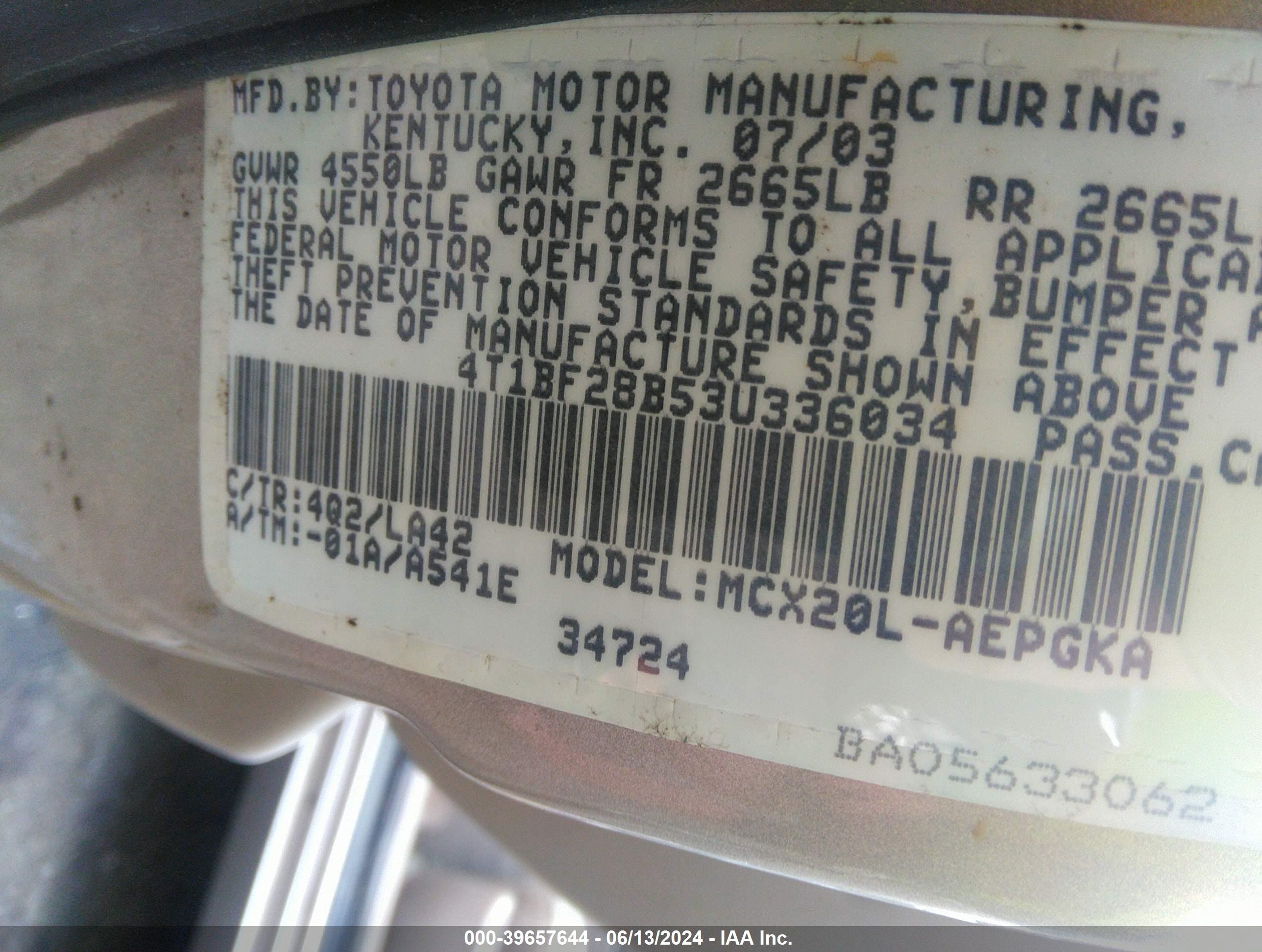 2003 Toyota Avalon Xls Золотой vin: 4T1BF28B53U336034