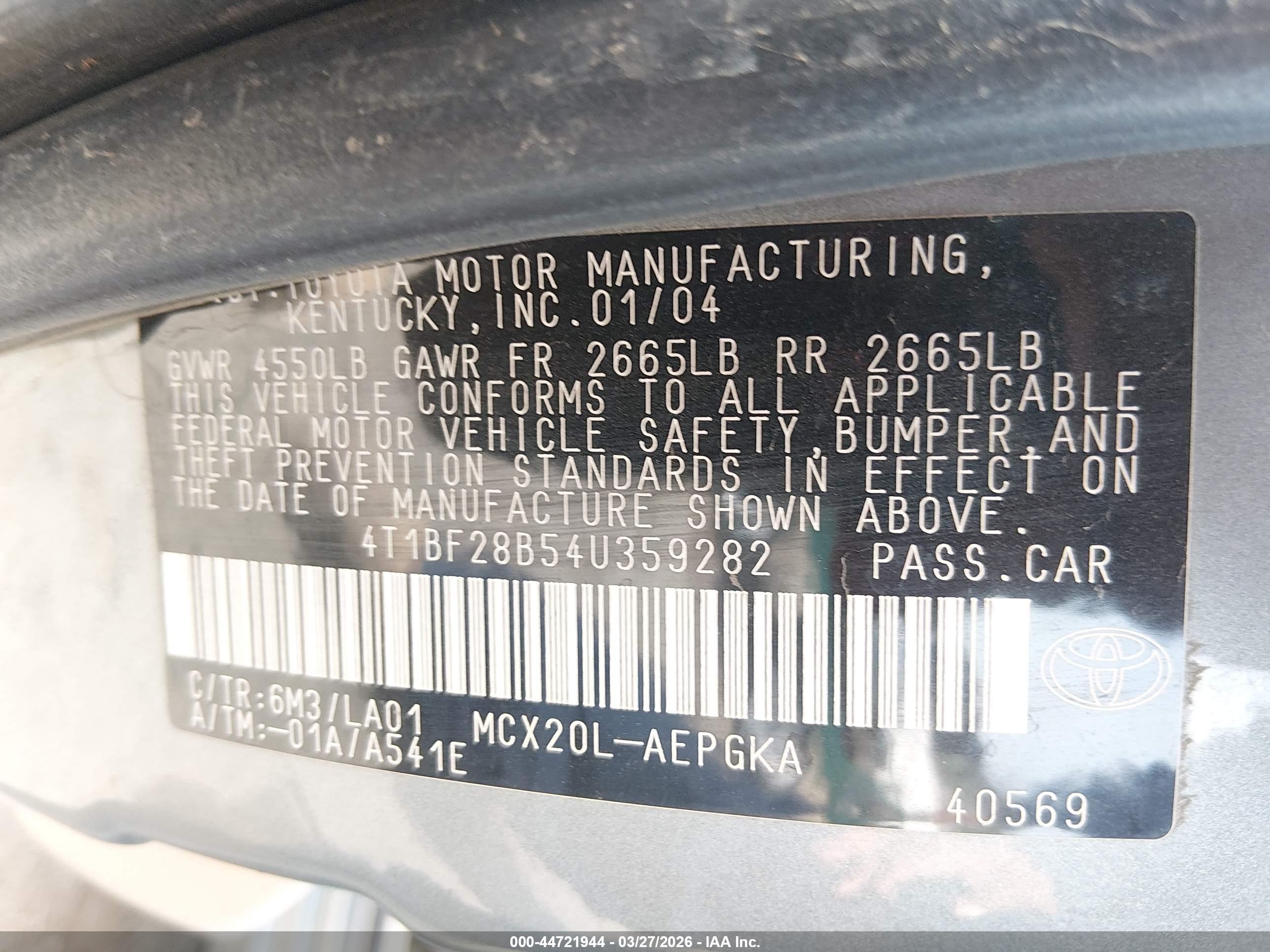2004 Toyota Avalon Xls Light Blue vin: 4T1BF28B54U359282