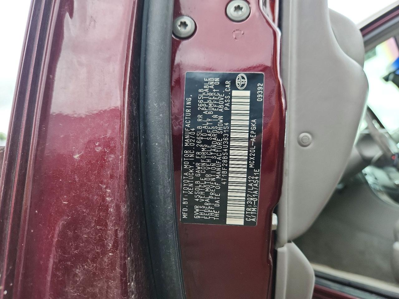 2004 Toyota Avalon Xls Темно-бордовый vin: 4T1BF28B54U363154