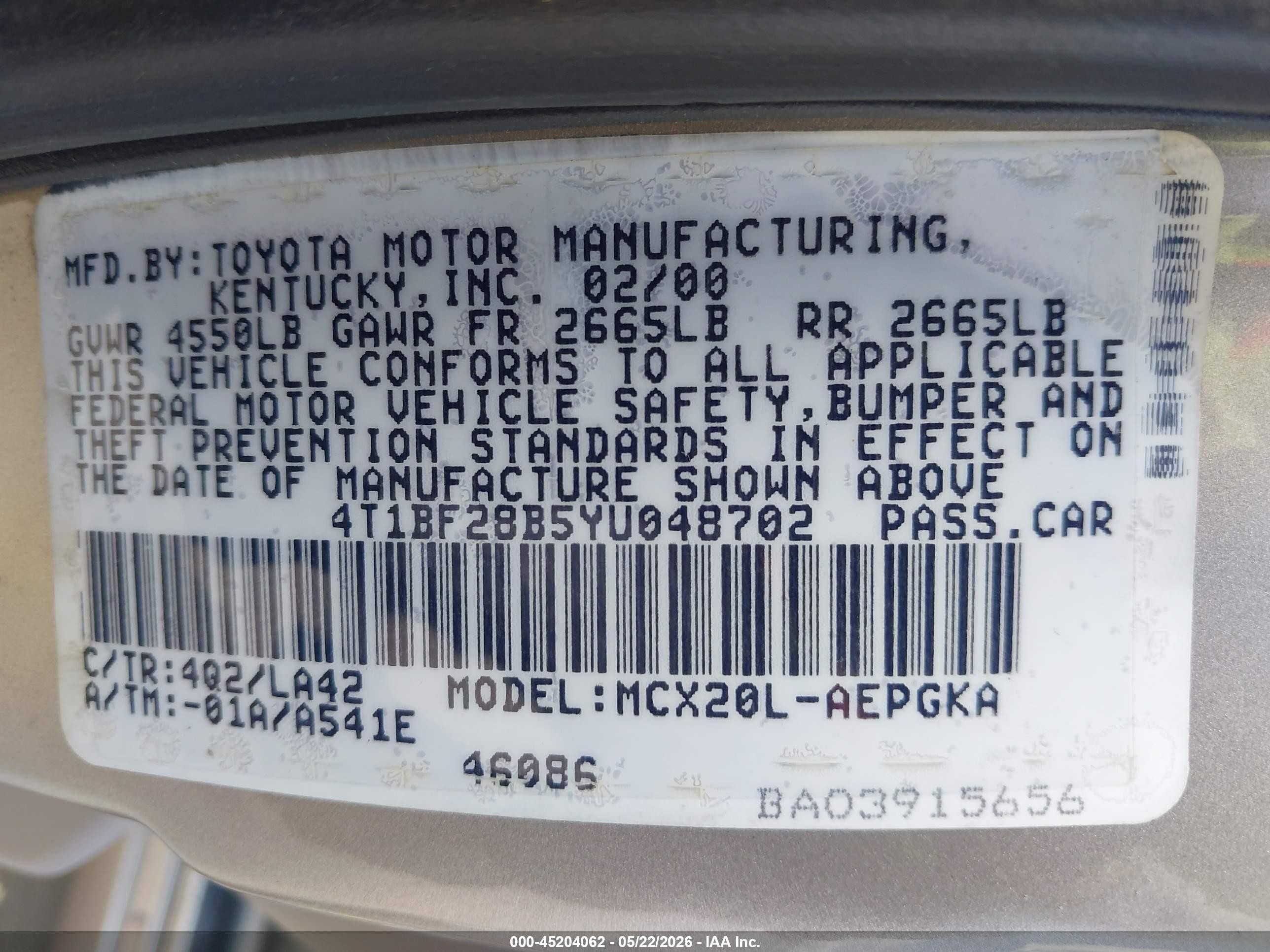 2000 Toyota Avalon Xls Золотой vin: 4T1BF28B5YU048702