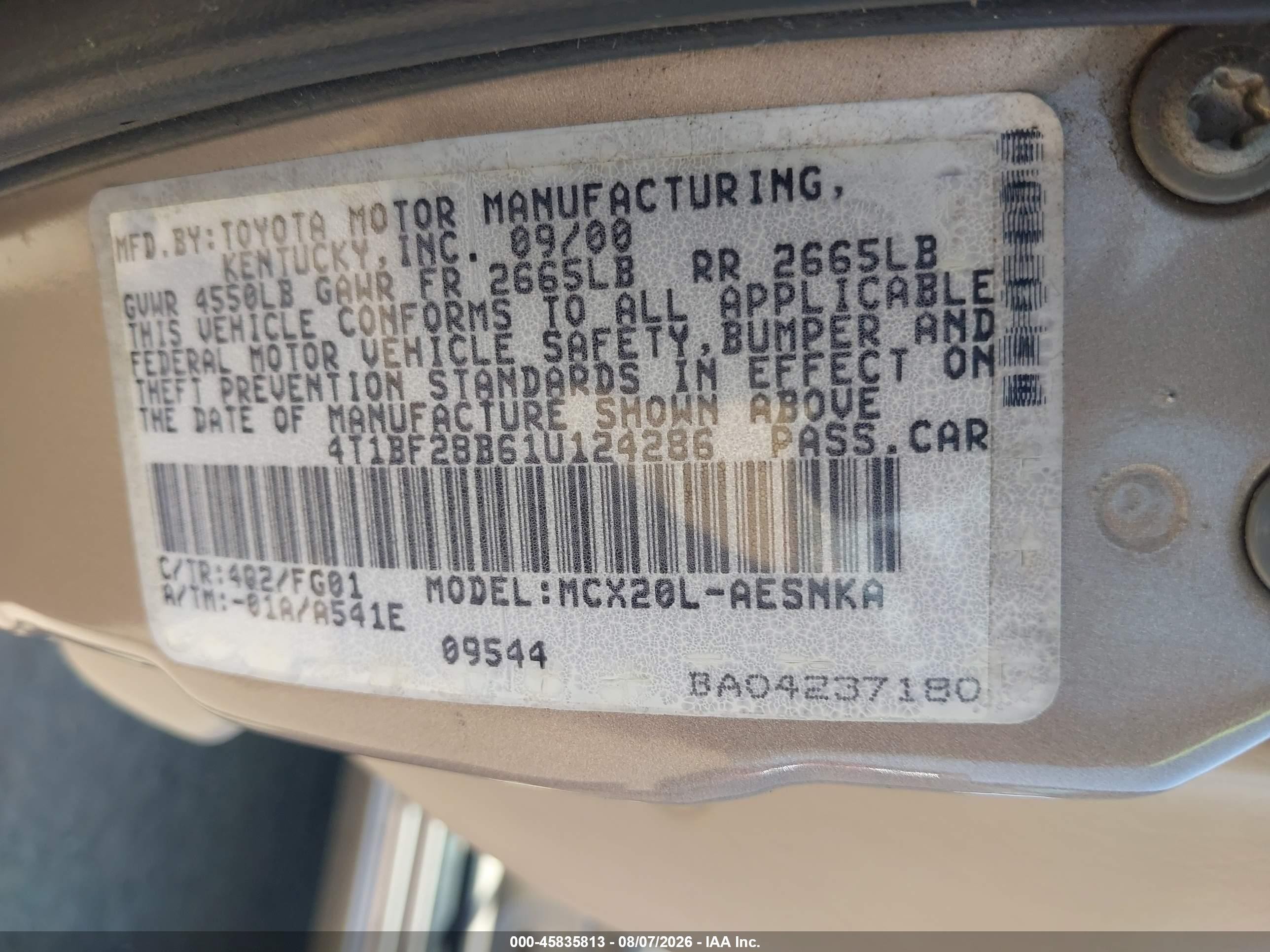 2001 Toyota Avalon Xl Gold vin: 4T1BF28B61U124286