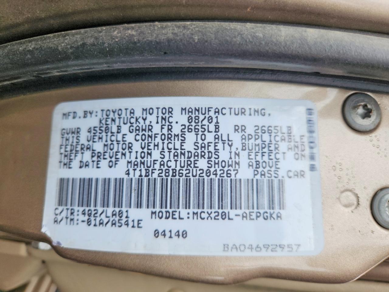 2002 Toyota Avalon Xls Tan vin: 4T1BF28B62U204267