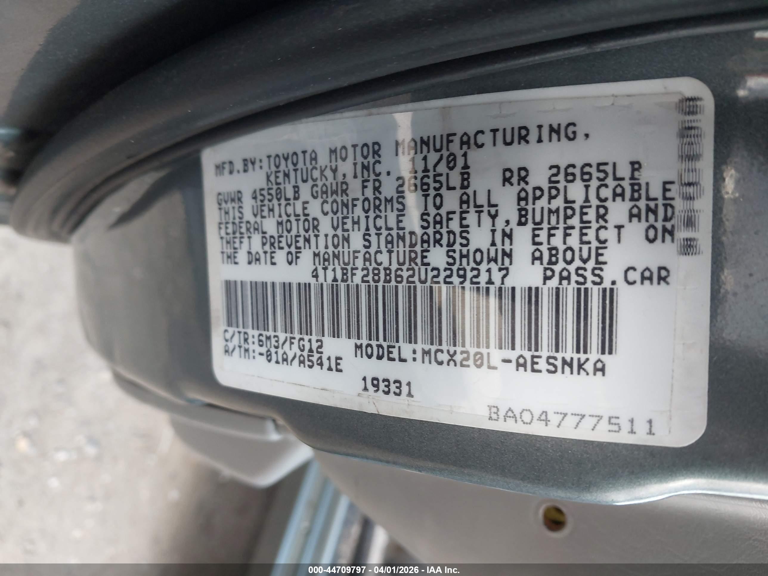2002 Toyota Avalon Xl Green vin: 4T1BF28B62U229217