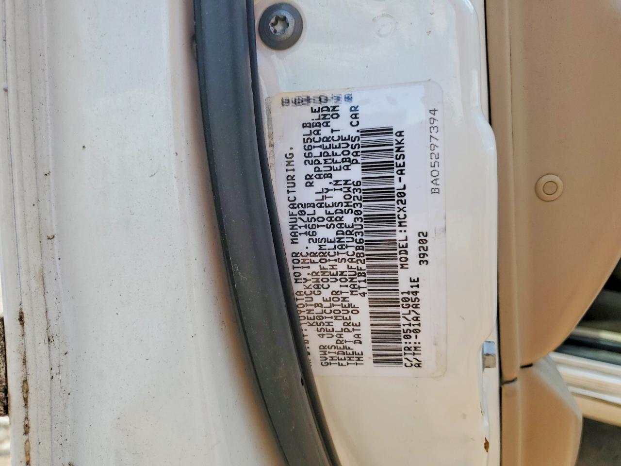 2003 Toyota Avalon Xl White vin: 4T1BF28B63U303236