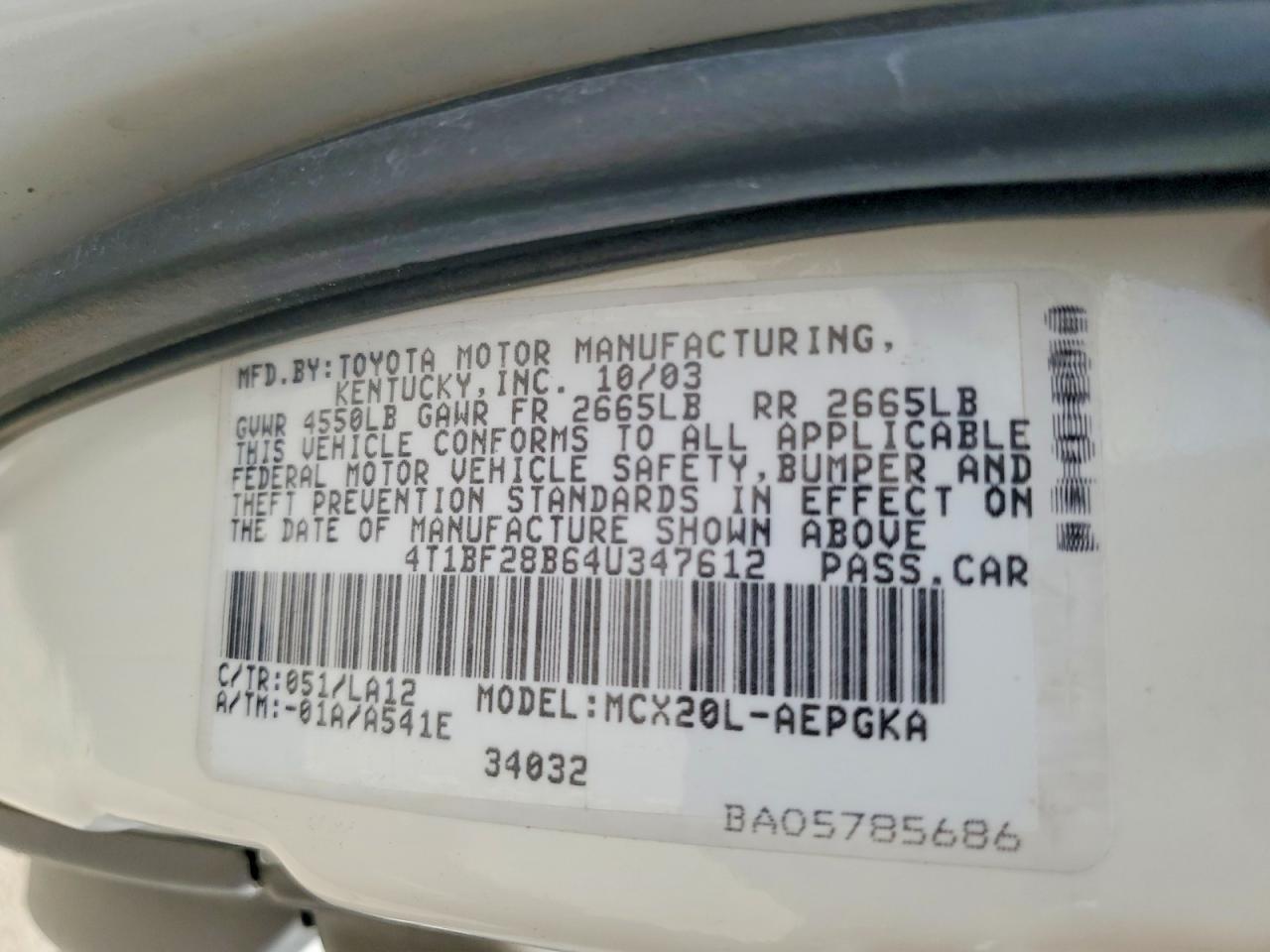 2004 Toyota Avalon Xls White vin: 4T1BF28B64U347612