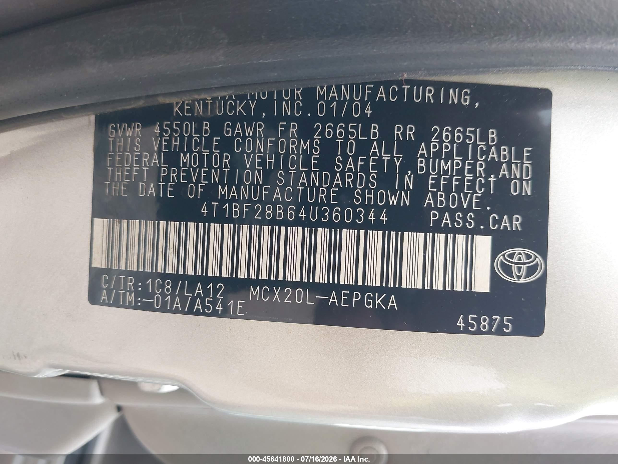 2004 Toyota Avalon Xls Silver vin: 4T1BF28B64U360344
