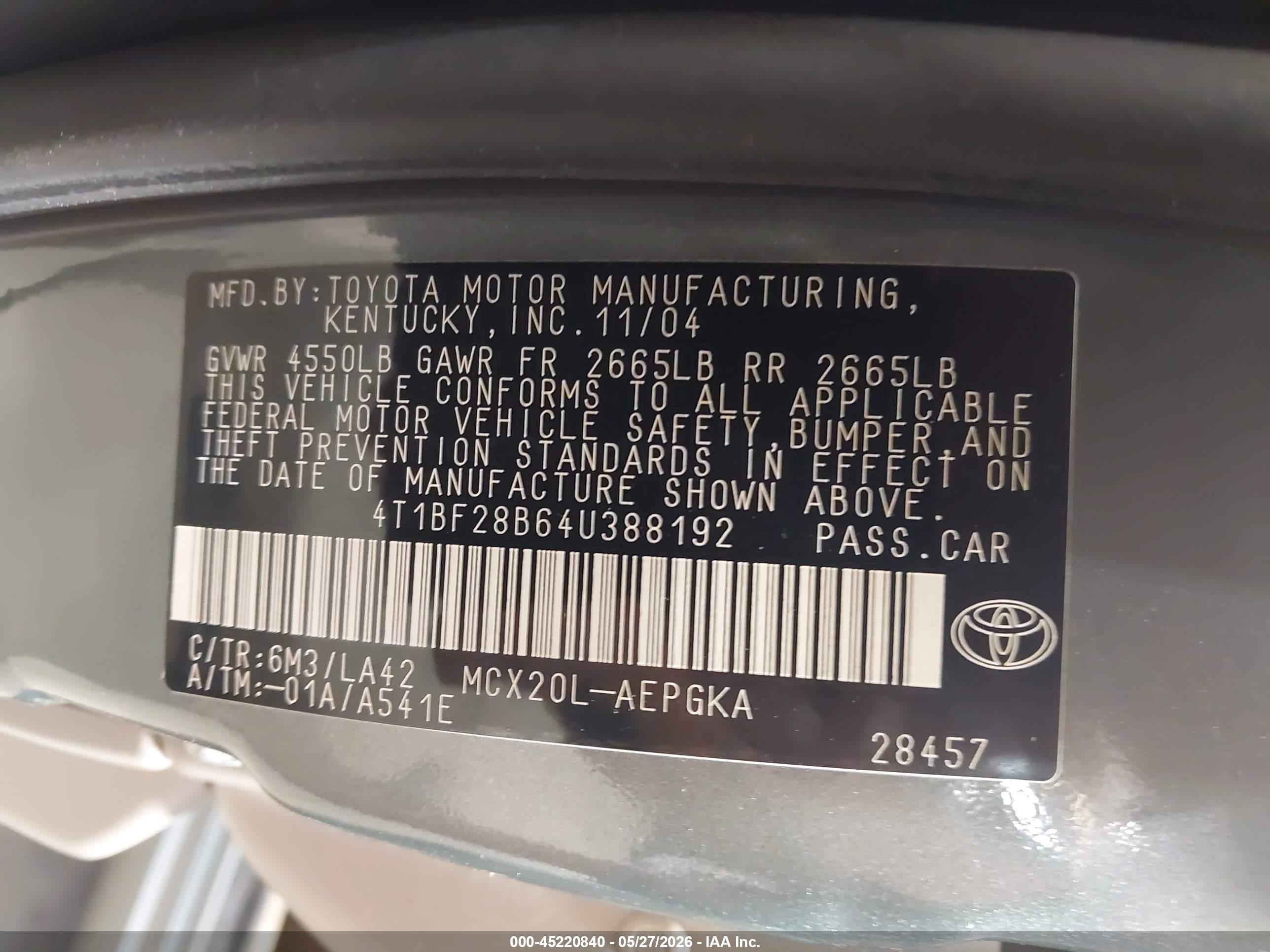 2004 Toyota Avalon Xls Gray vin: 4T1BF28B64U388192