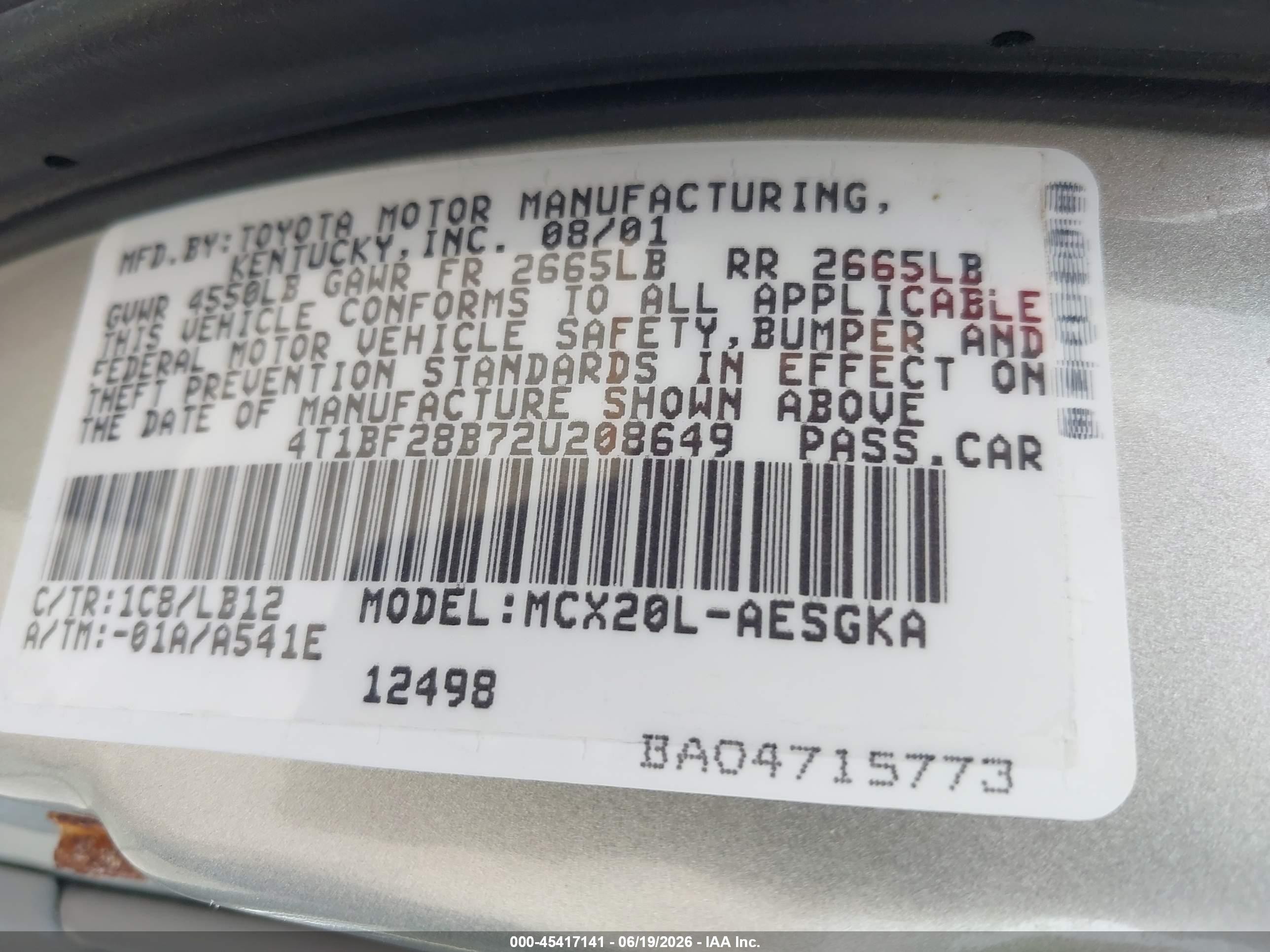 2002 Toyota Avalon Xls Silver vin: 4T1BF28B72U208649