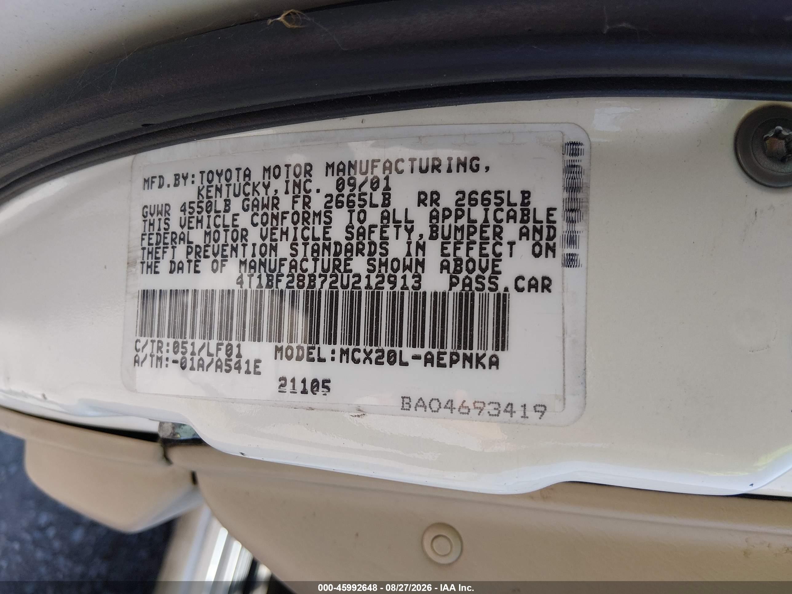 2002 Toyota Avalon Xl White vin: 4T1BF28B72U212913