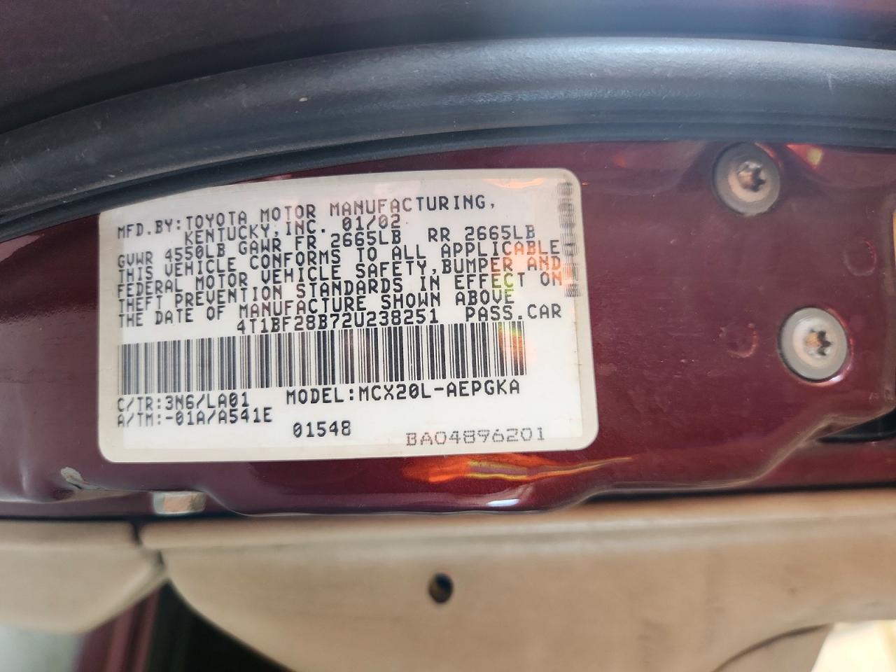 2002 Toyota Avalon Xls Burgundy vin: 4T1BF28B72U238251