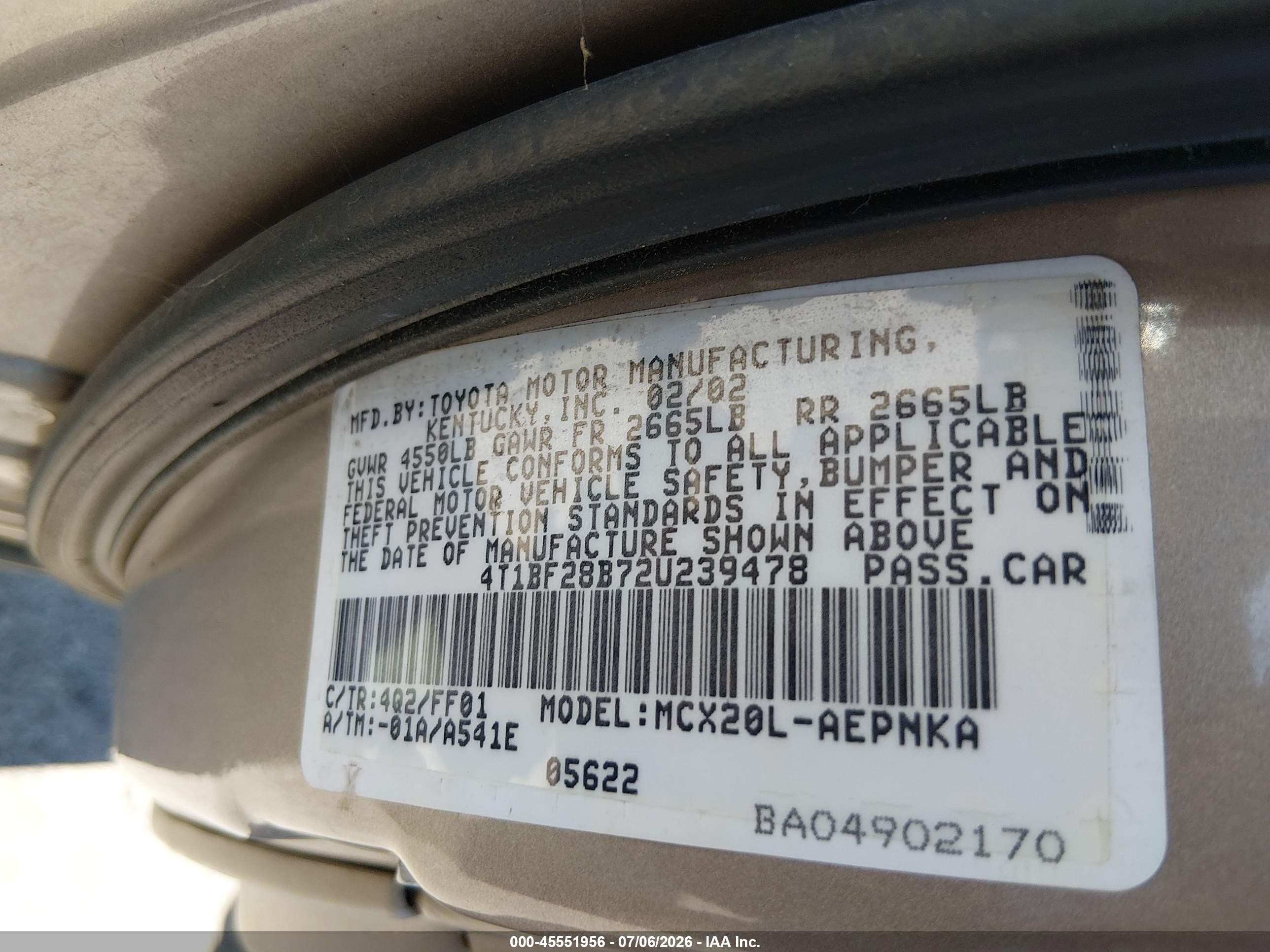 2002 Toyota Avalon Xl Золотой vin: 4T1BF28B72U239478