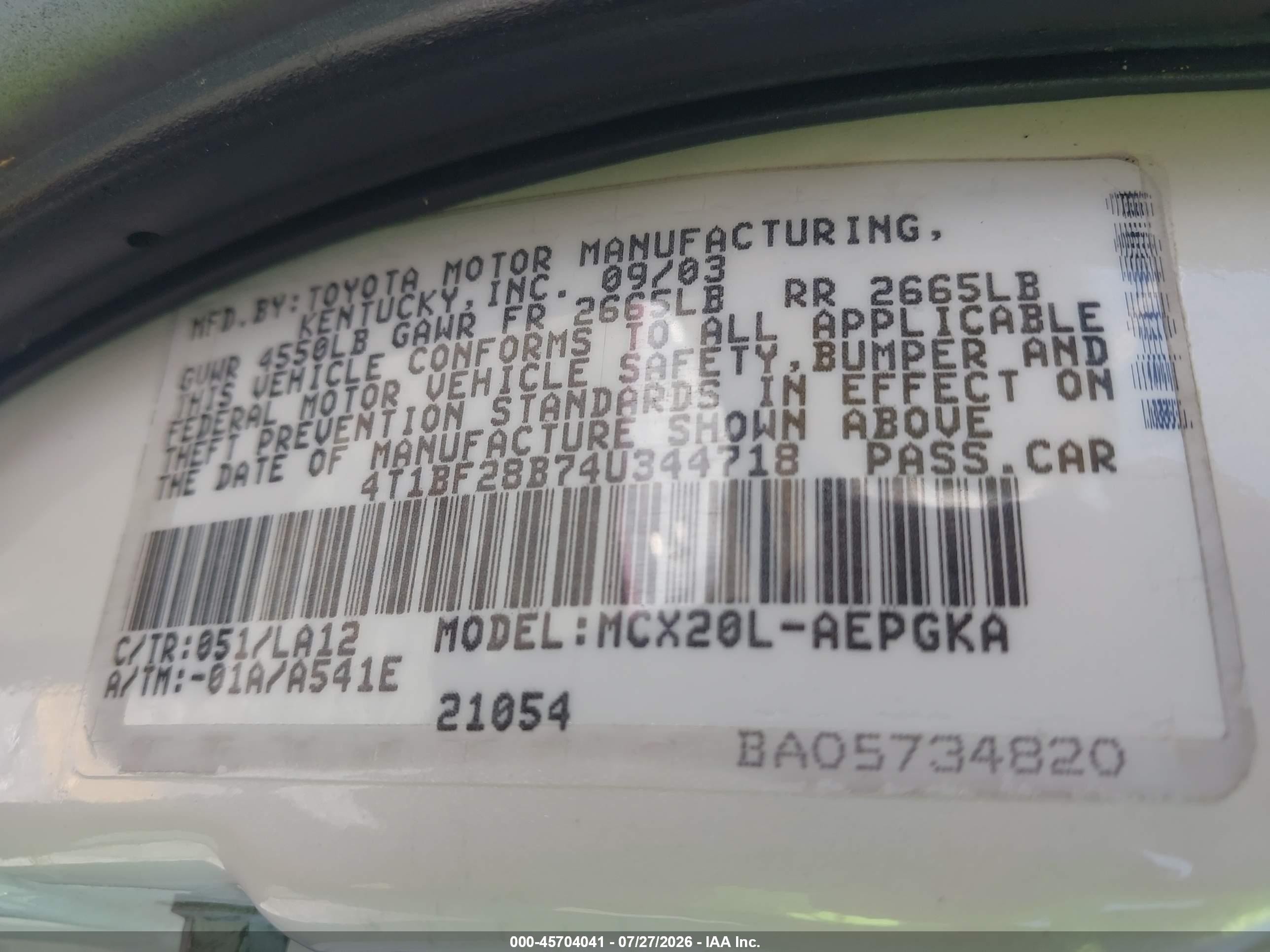 2004 Toyota Avalon Xls White vin: 4T1BF28B74U344718