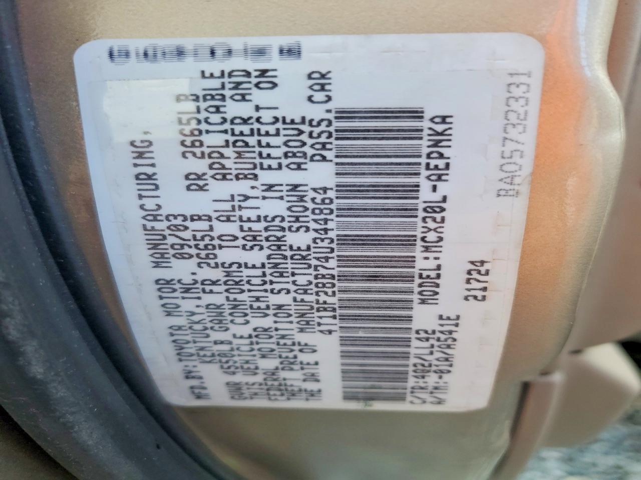 2004 Toyota Avalon Xl Tan vin: 4T1BF28B74U344864