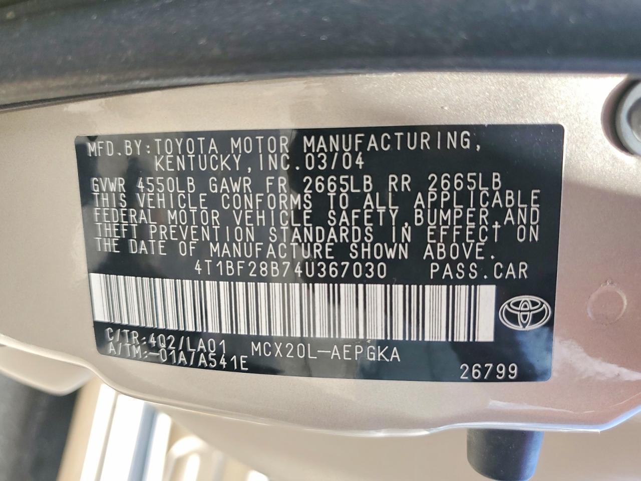 2004 Toyota Avalon Xls Gold vin: 4T1BF28B74U367030