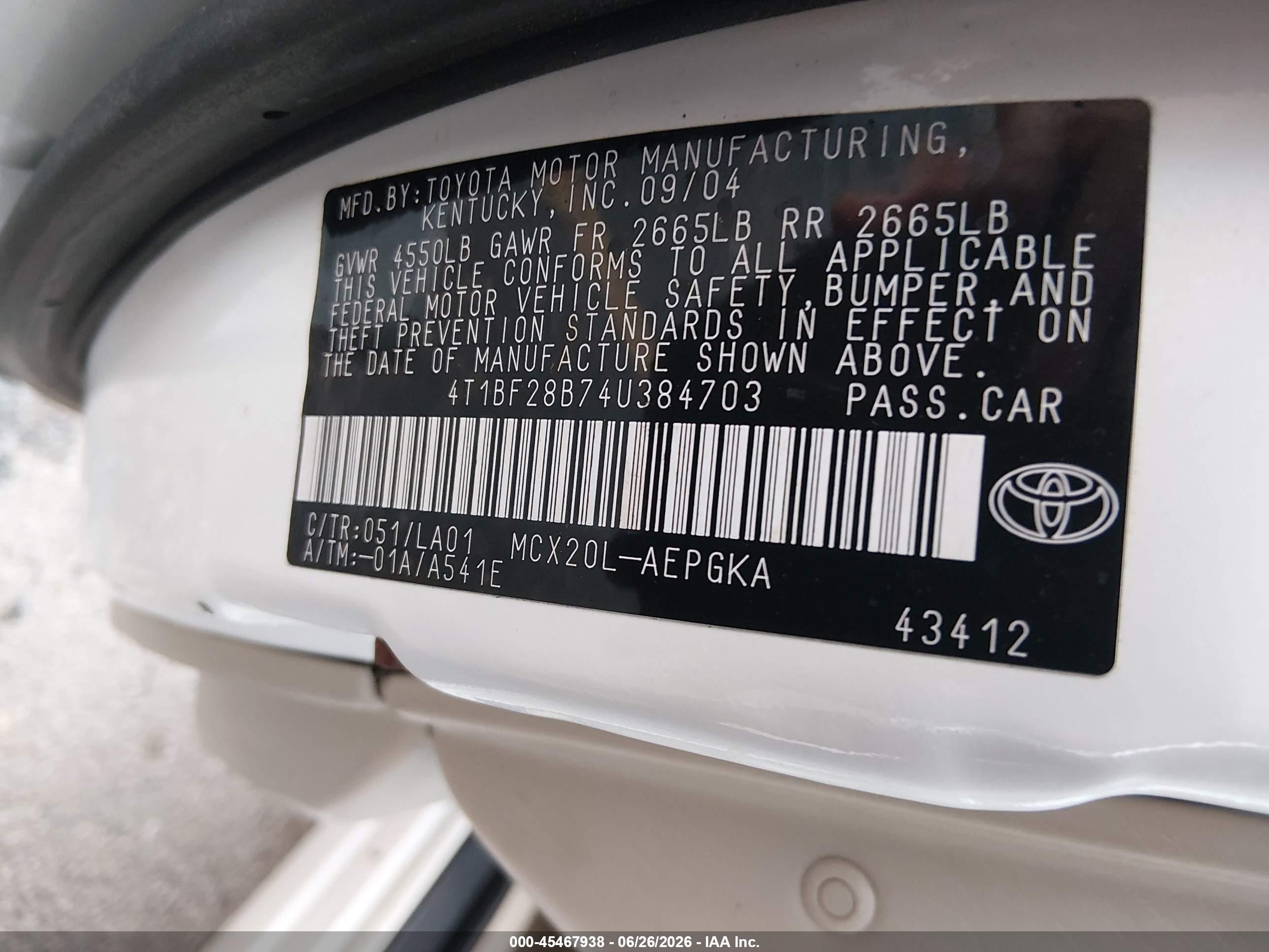 2004 Toyota Avalon Xls White vin: 4T1BF28B74U384703