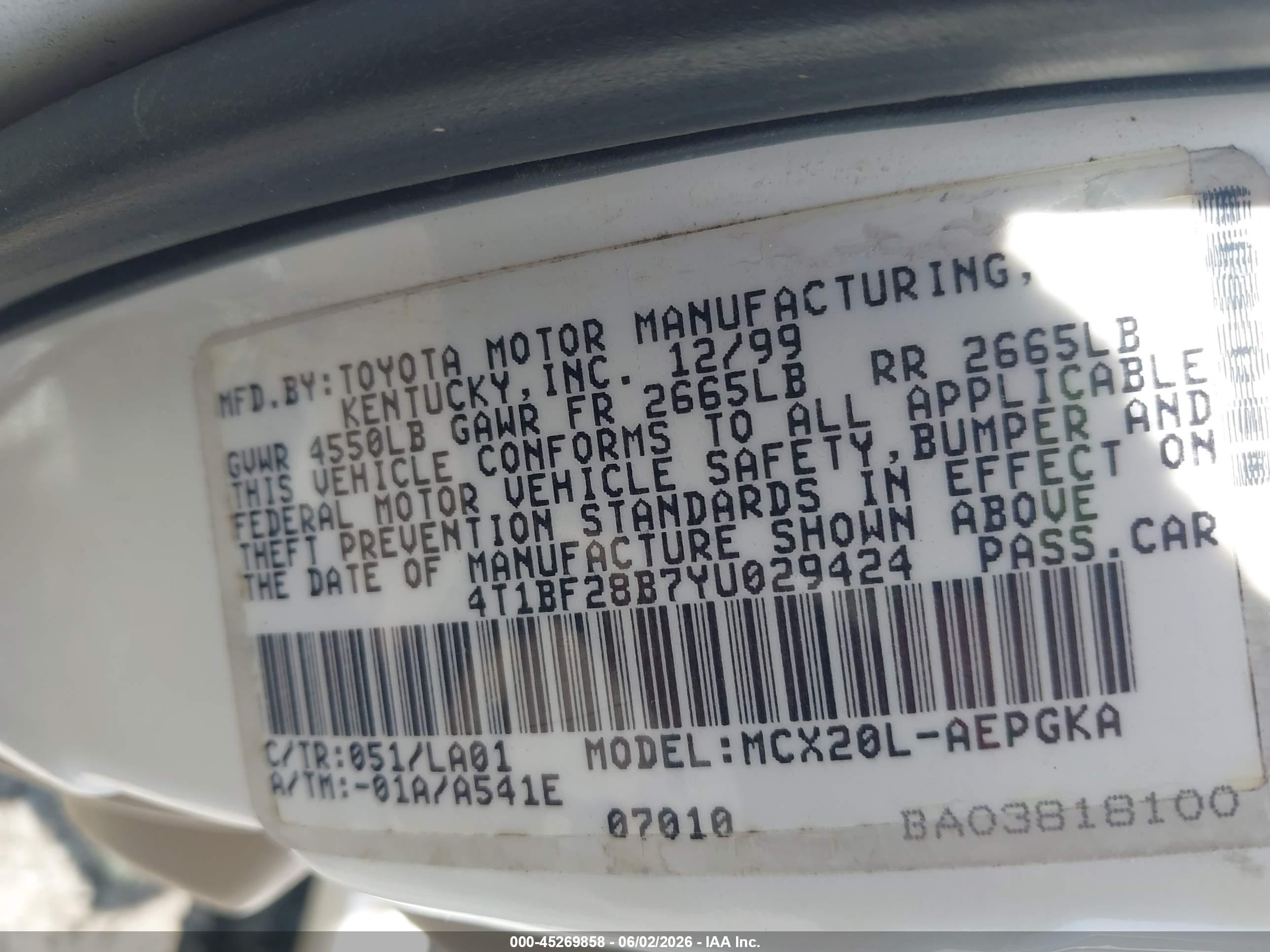 2000 Toyota Avalon Xls White vin: 4T1BF28B7YU029424