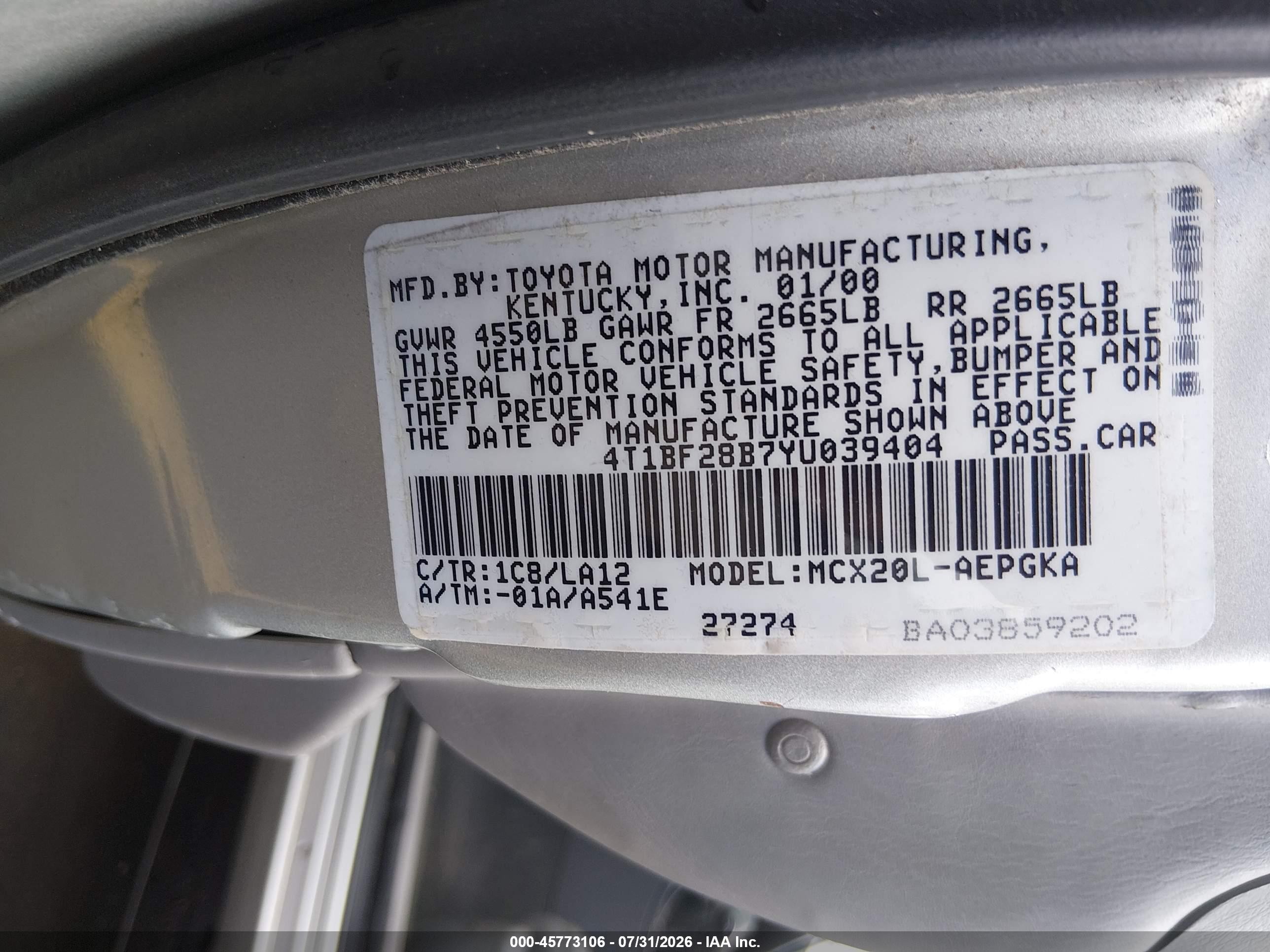2000 Toyota Avalon Xls Silver vin: 4T1BF28B7YU039404