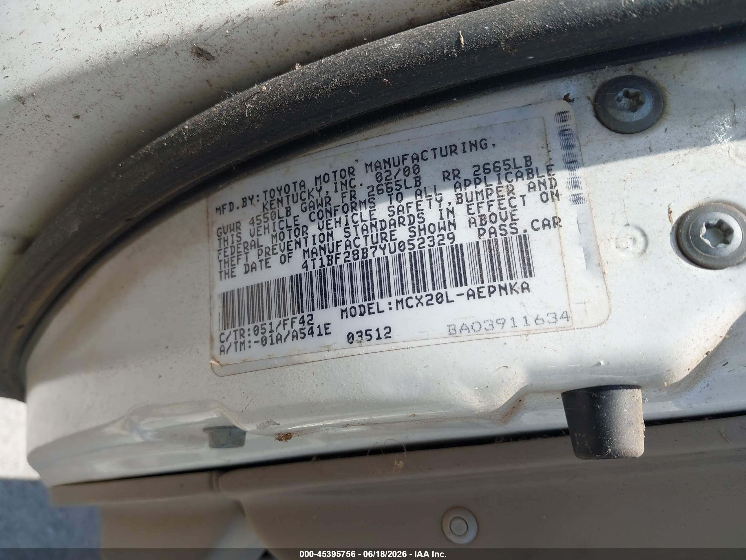 2000 Toyota Avalon Xl White vin: 4T1BF28B7YU052329