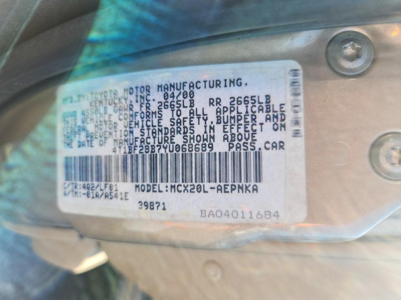 2000 Toyota Avalon Xl Tan vin: 4T1BF28B7YU068689
