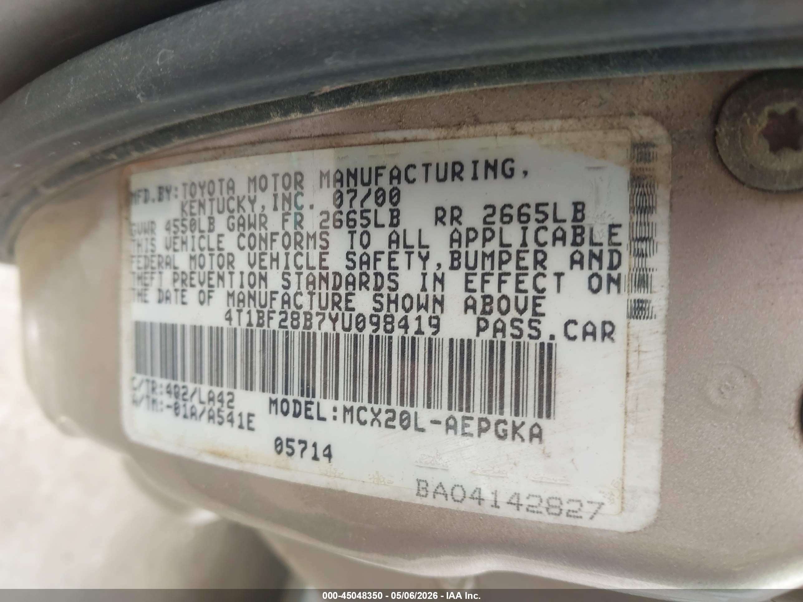 2000 Toyota Avalon Xls Tan vin: 4T1BF28B7YU098419