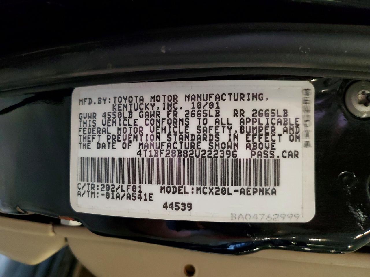 2002 Toyota Avalon Xl Black vin: 4T1BF28B82U222396