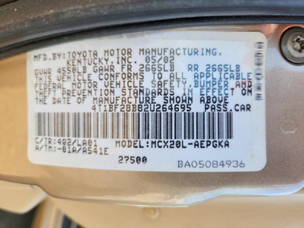 2002 Toyota Avalon Xls Beige vin: 4T1BF28B82U264695