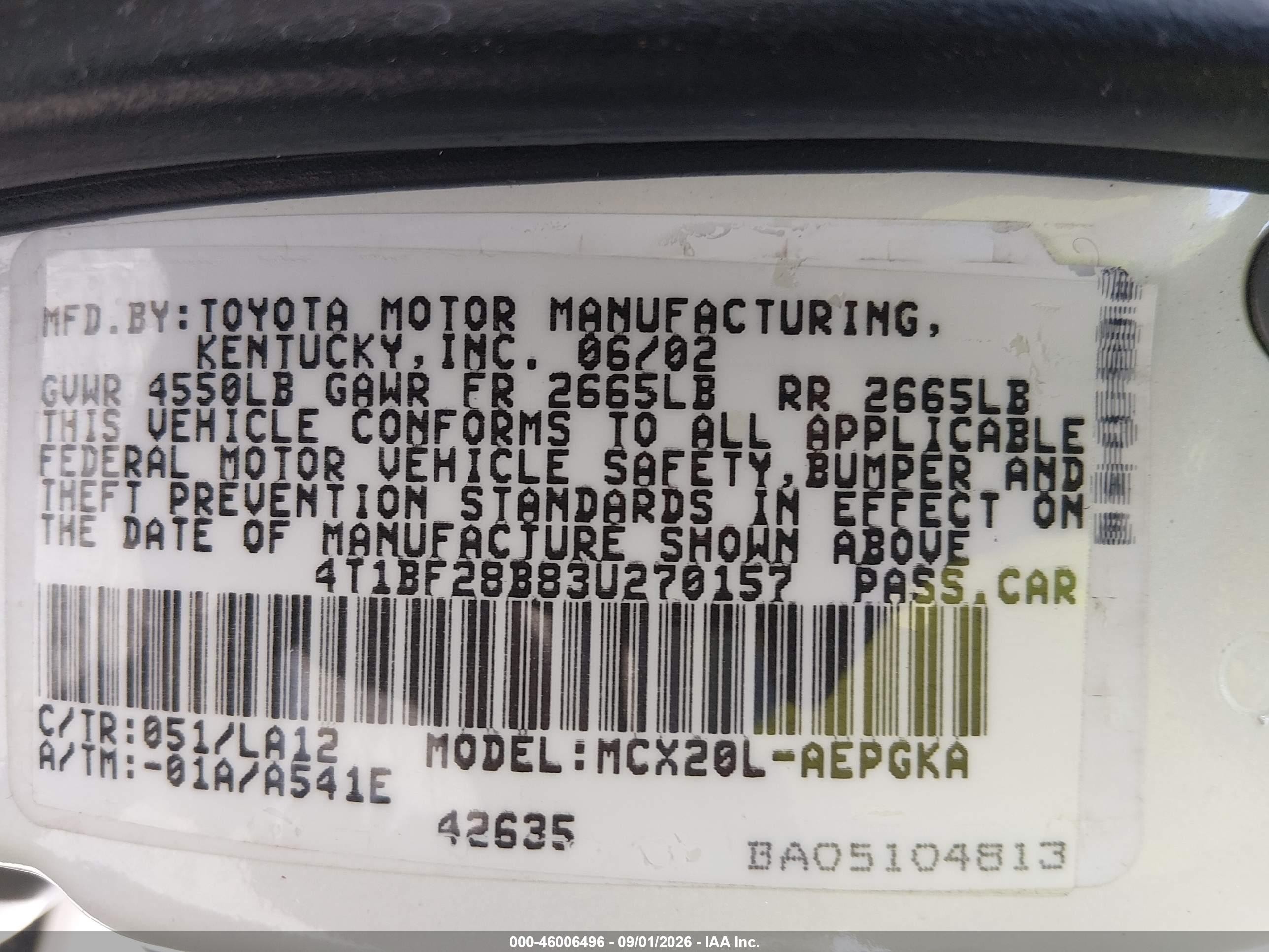 2003 Toyota Avalon Xls White vin: 4T1BF28B83U270157