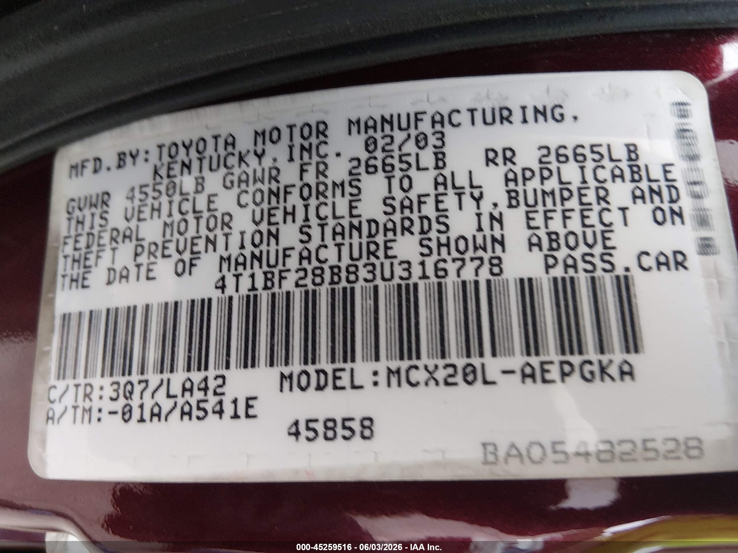 2003 Toyota Avalon Xls Purple vin: 4T1BF28B83U316778
