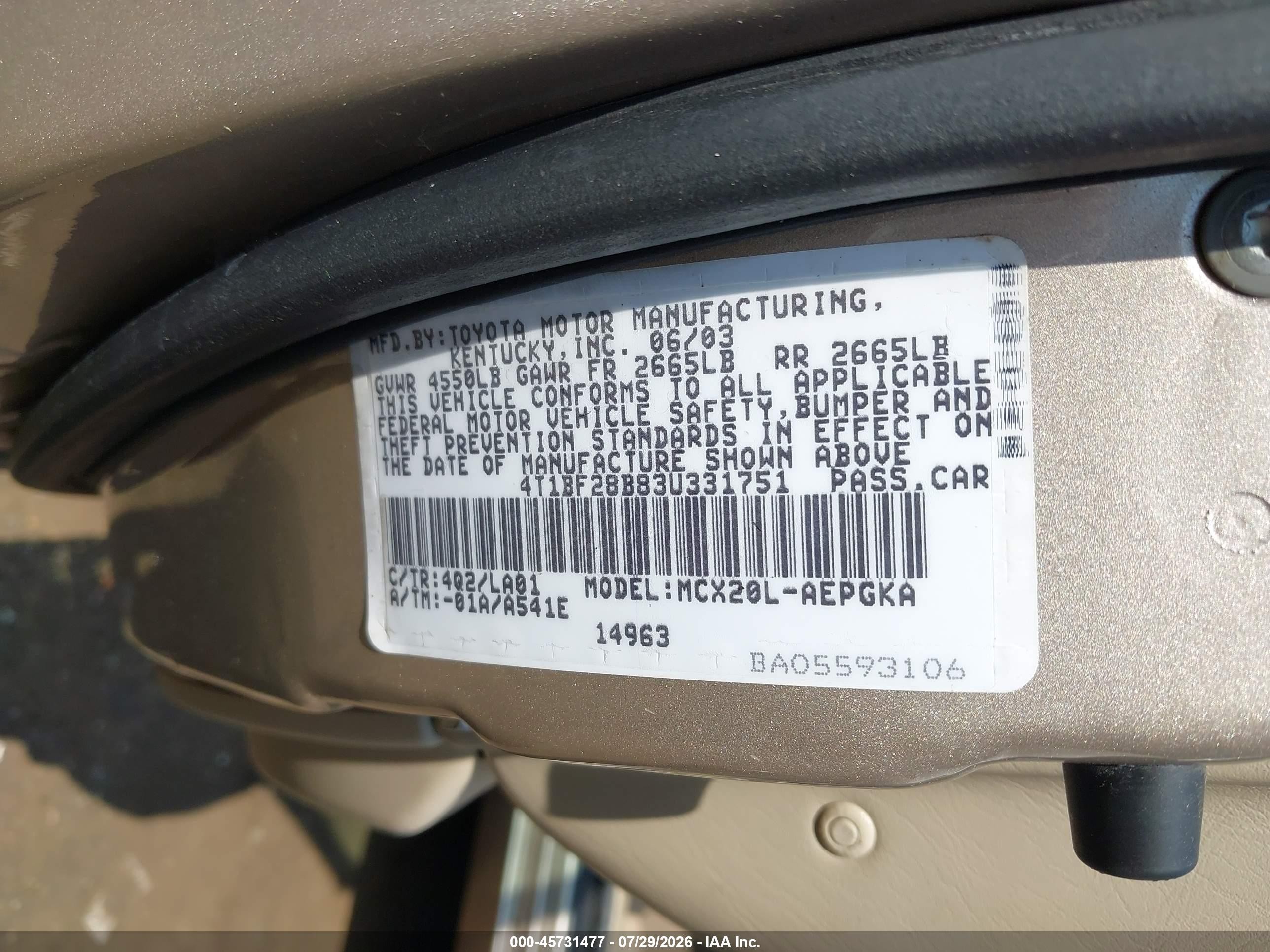 2003 Toyota Avalon Xls Gold vin: 4T1BF28B83U331751