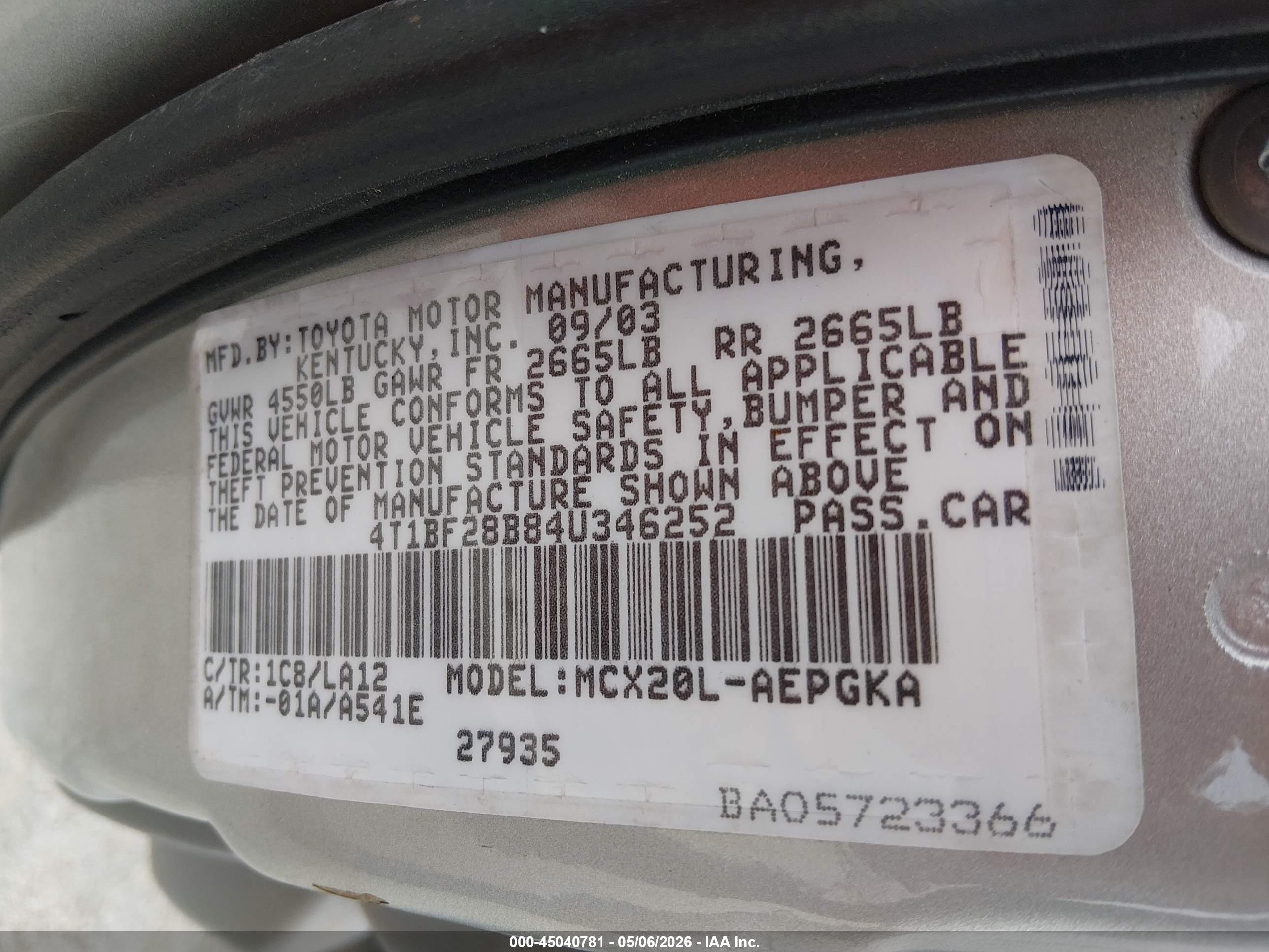 2004 Toyota Avalon Xls Silver vin: 4T1BF28B84U346252