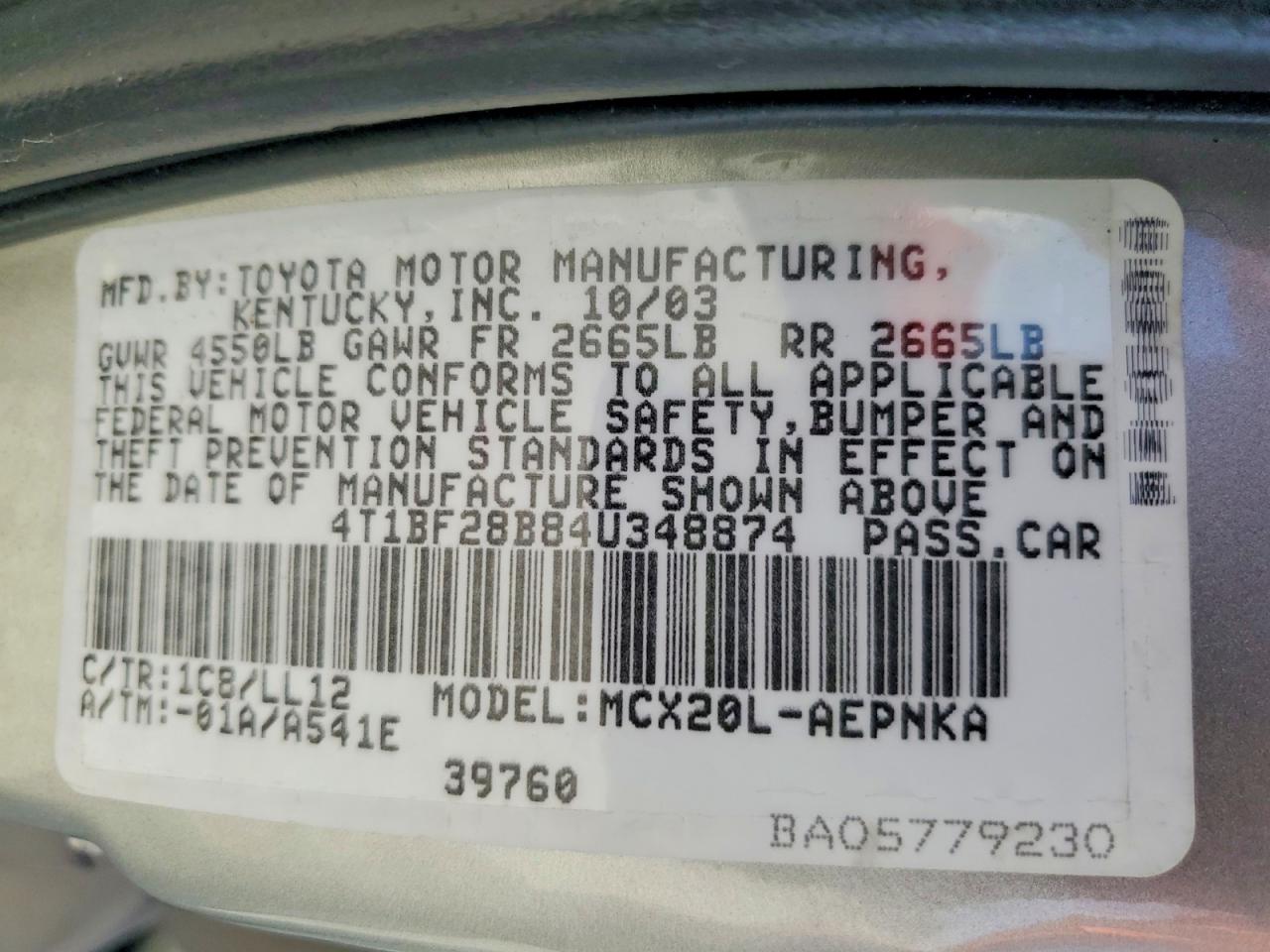 2004 Toyota Avalon Xl Silver vin: 4T1BF28B84U348874