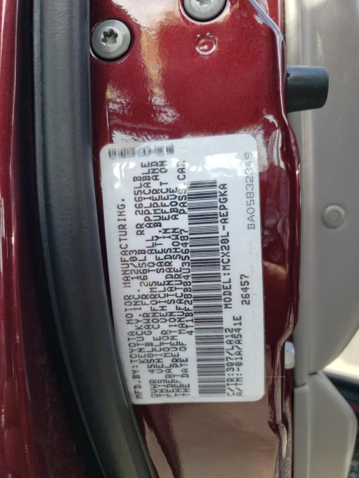 2004 Toyota Avalon Xl Burgundy vin: 4T1BF28B84U356487